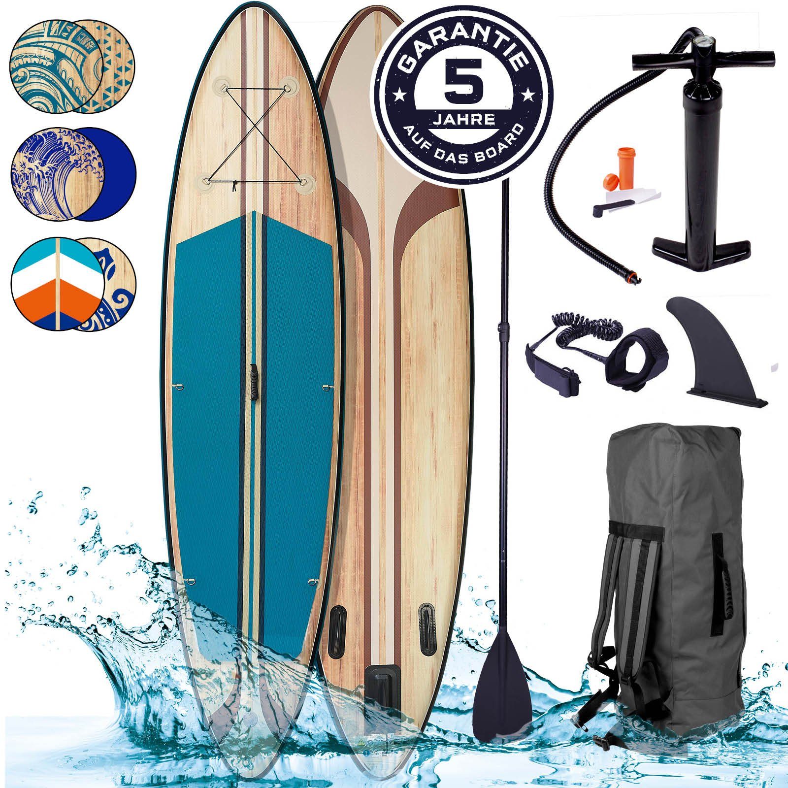 BRAST SUP-Board Tribal Ocean Sixties & Turtle, Aufblasbares Stand up Paddle  Set, (320x81x15cm viele Modelle), incl. Zubehör, 5 Jahre Garantie,  Fußschlaufe Paddel Pumpe Rucksack