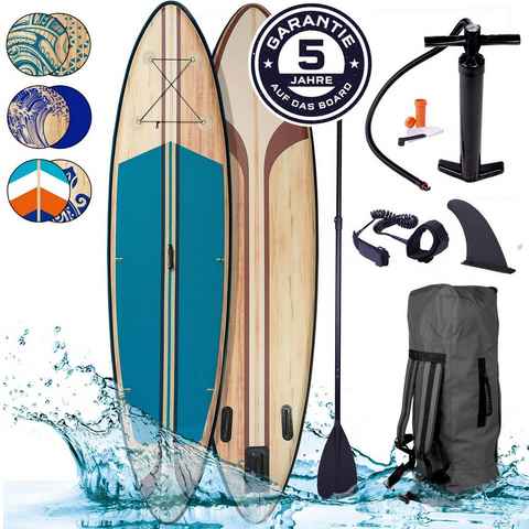 BRAST SUP-Board Tribal Ocean Sixties & Turtle, Aufblasbares Stand up Paddle Set, (320x81x15cm viele Modelle), incl. Zubehör, 5 Jahre Garantie, Fußschlaufe Paddel Pumpe Rucksack