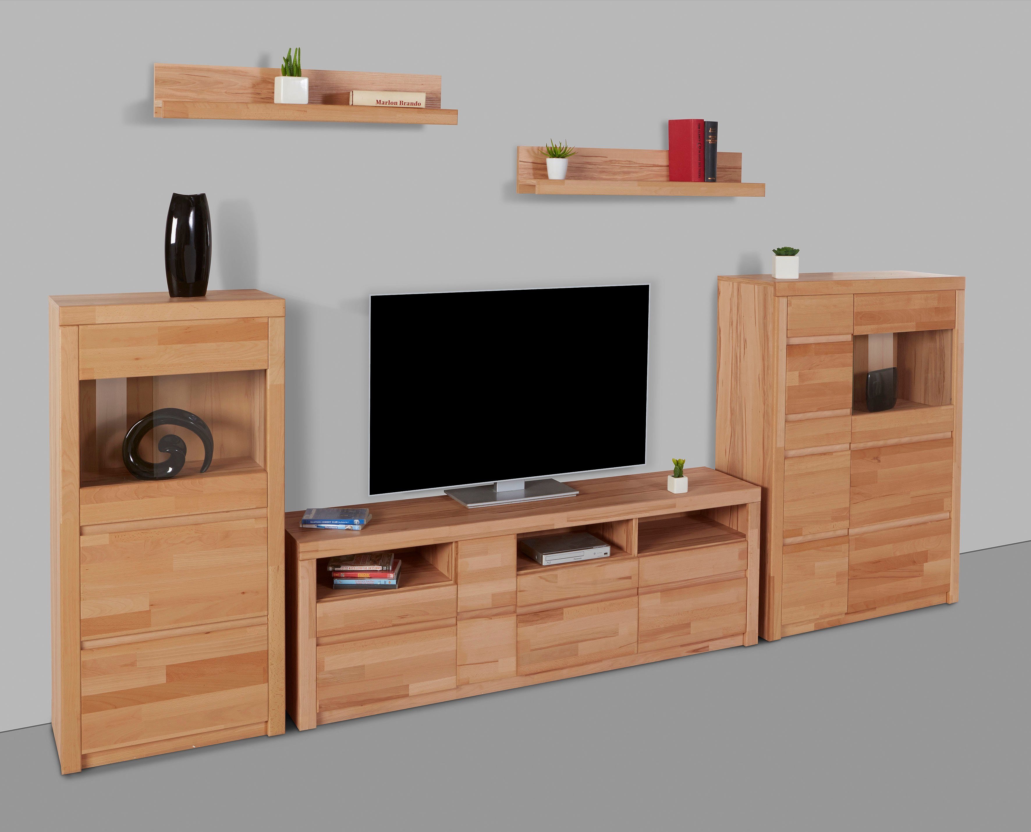 OTTO home Wohnwand Silkeborg, (Set, 5-St), teilmassiv mit schöner griffloser Optik