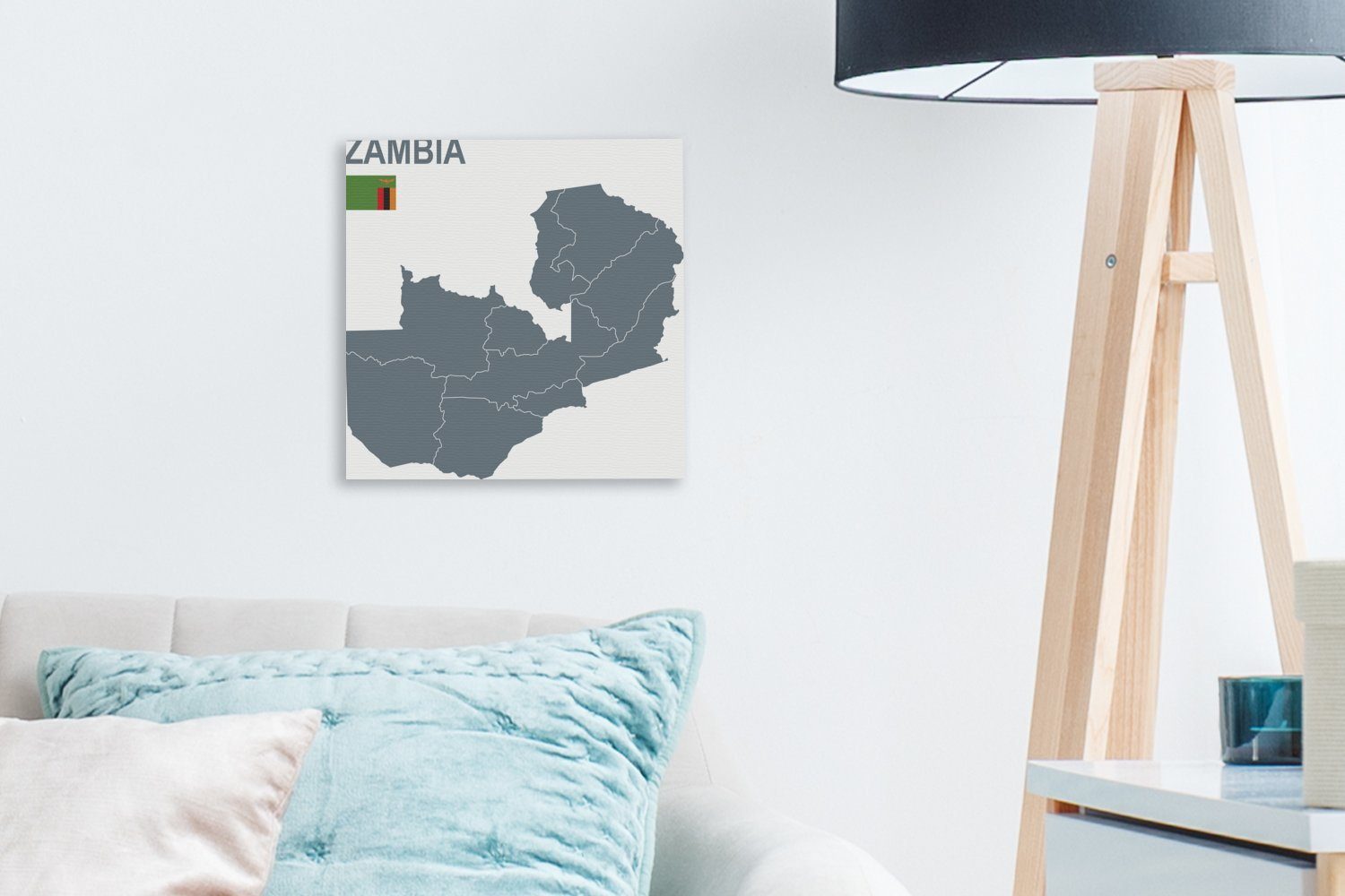 OneMillionCanvasses® Leinwandbild (1 Grau Flagge, St), von für mit Wohnzimmer der Leinwand Eine in Schlafzimmer Illustration Sambia Bilder