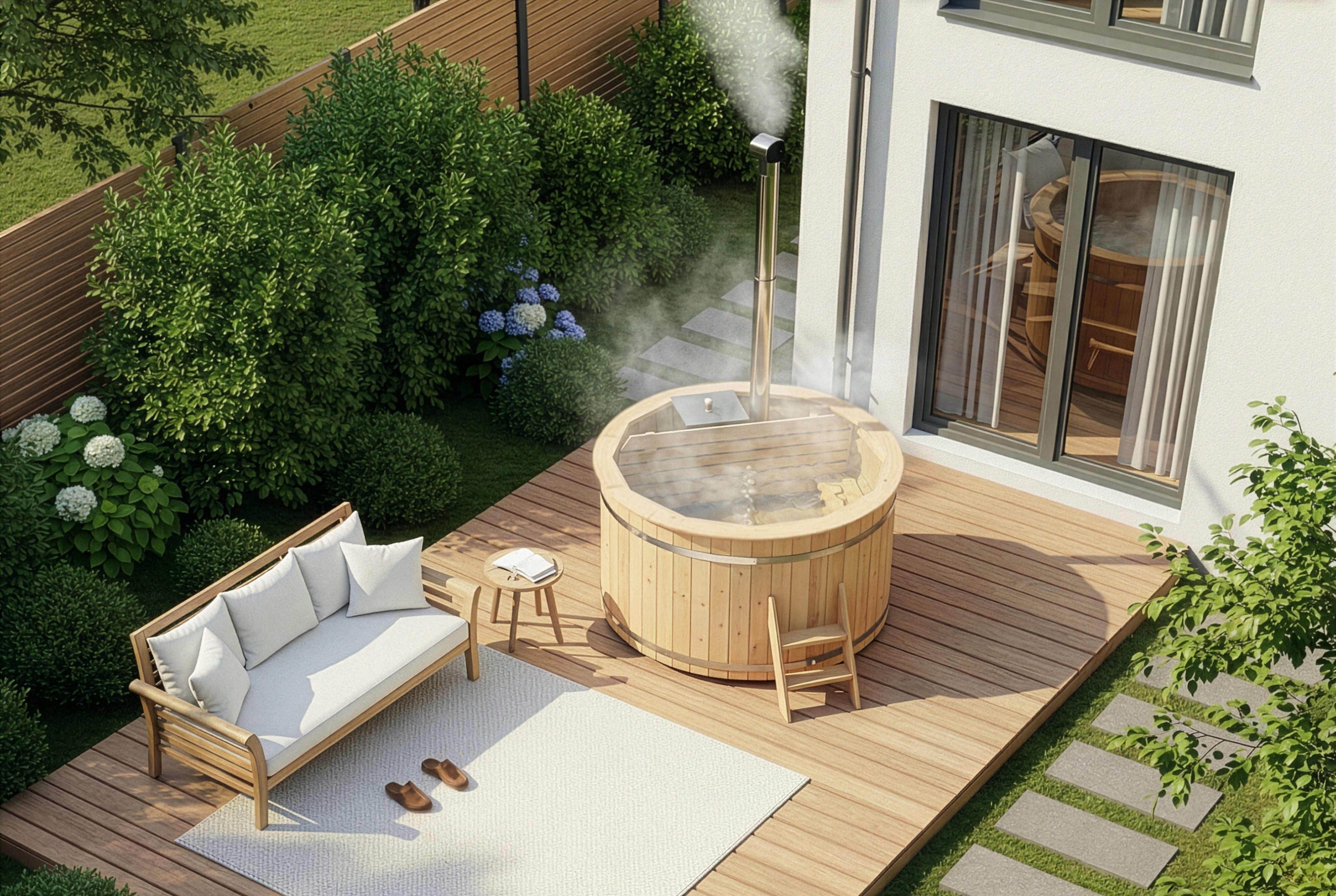 FinnTherm Badebottich Badefass Bergen, für 4 Personen, in Naturbelassen
