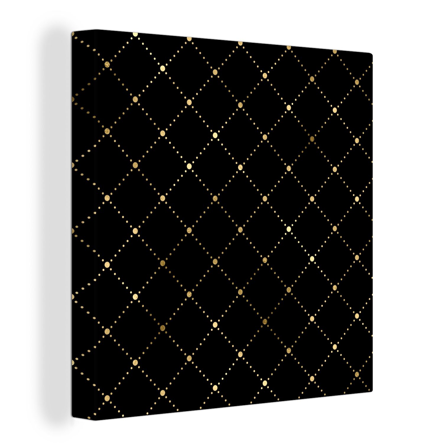OneMillionCanvasses® Leinwandbild Polka dots - Gold - Schwarz, (1 St), Leinwand Bilder für Wohnzimmer Schlafzimmer