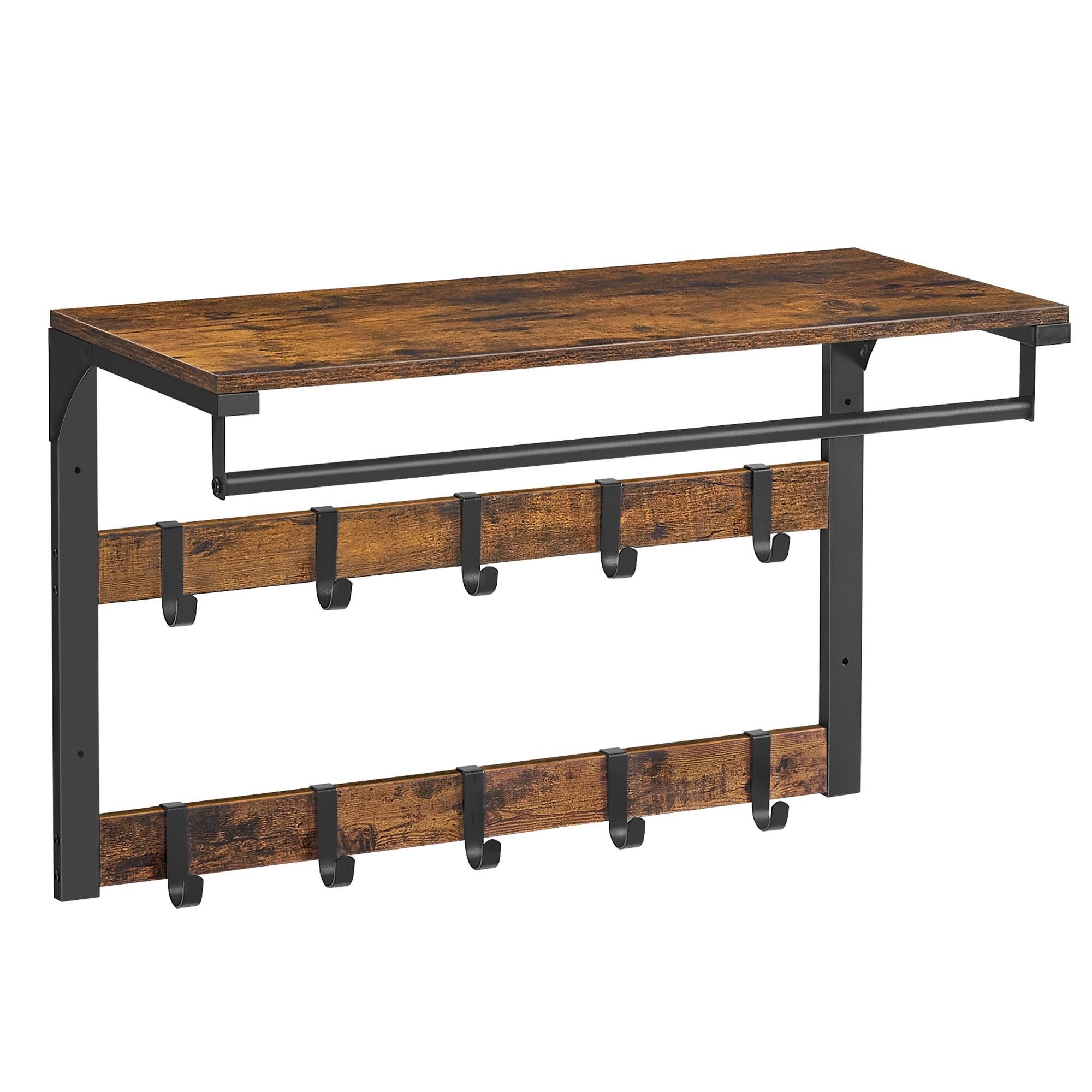 VASAGLE Wandgarderobe, Wandregal, mit Haken, 65 x 30 x 42 cm (L x B x H) günstig online kaufen