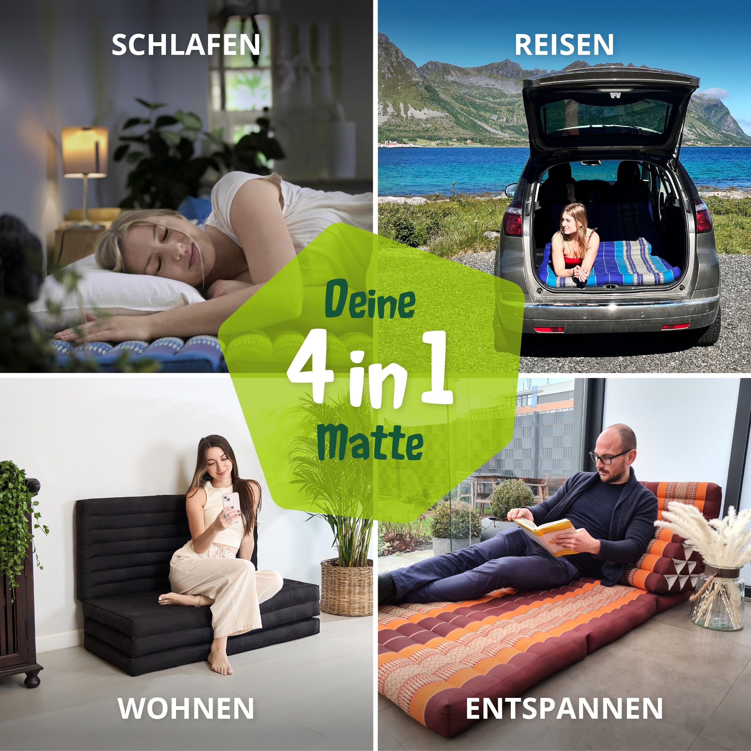 Klappmatratze Faltmatratze 110 cm breit (Basic) - 200x110x8cm -, livasia, 8 cm hoch, Kapok, vegan, handgefertigt