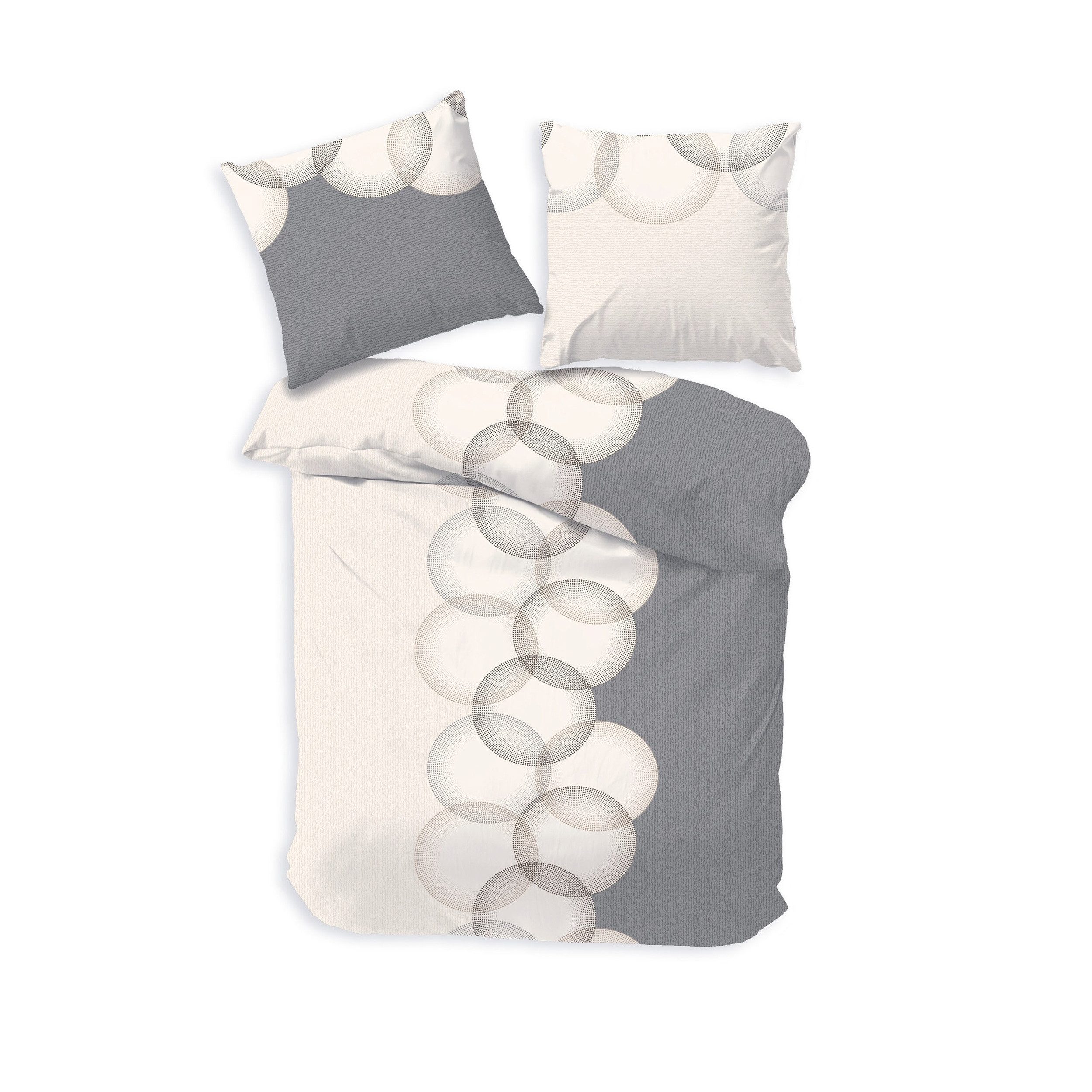 DOBNIG Bettwäsche Flanell, Flanell, 2 teilig, Kreise, grau, natur