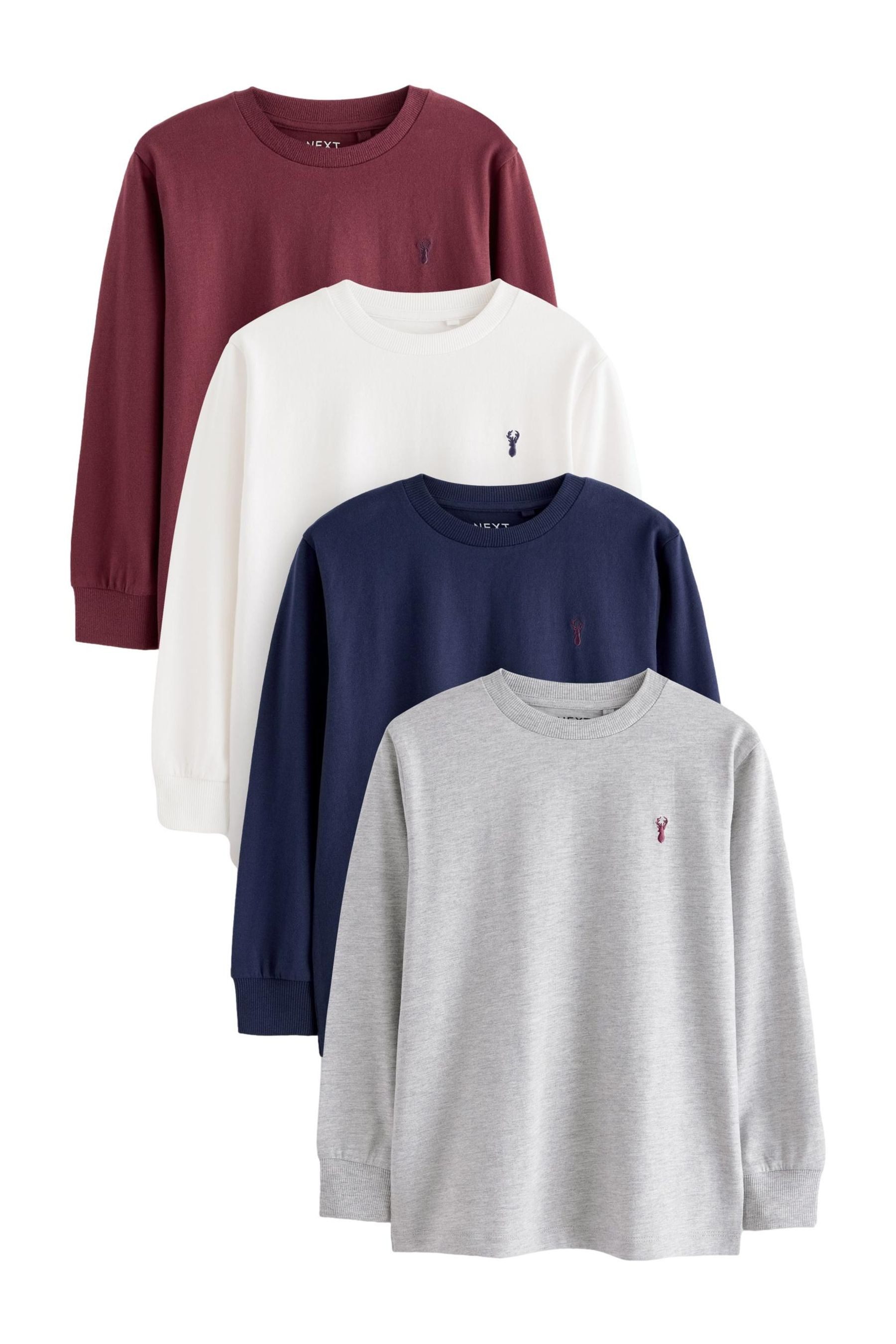 Next Langarmshirt 4 x Langarmshirts mit Hirschstickerei (4-tlg)