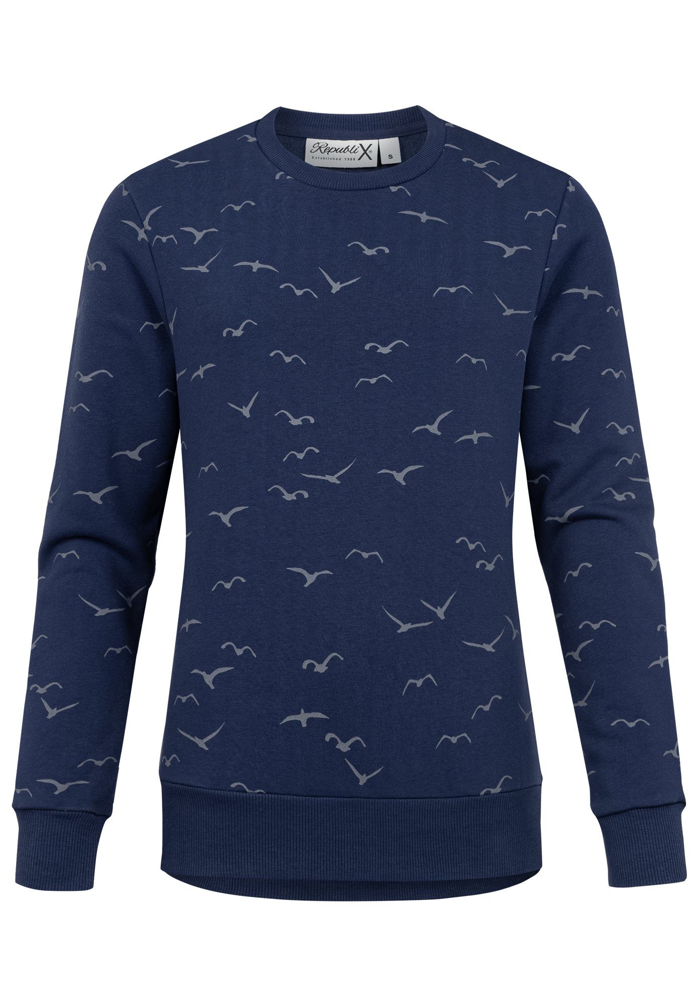 Sweatshirt Pullover Damen Navyblau ANA Sweatjacke Print Hoodie Kapuzenpullover REPUBLIX