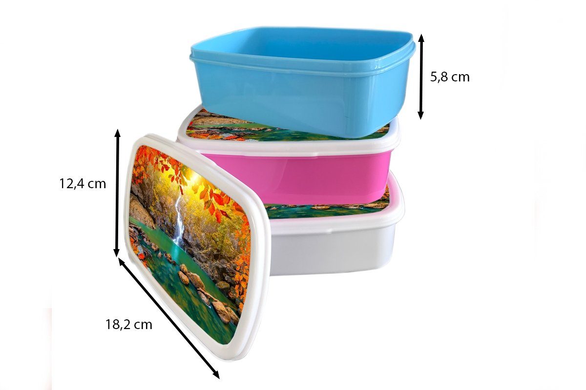 Lunchbox Erwachsene, (2-tlg), Brotdose rosa Kunststoff für - Steine Snackbox, - Kunststoff, Kinder, Rot, Wasserfall Mädchen, Herbst - - Baum Brotbox MuchoWow