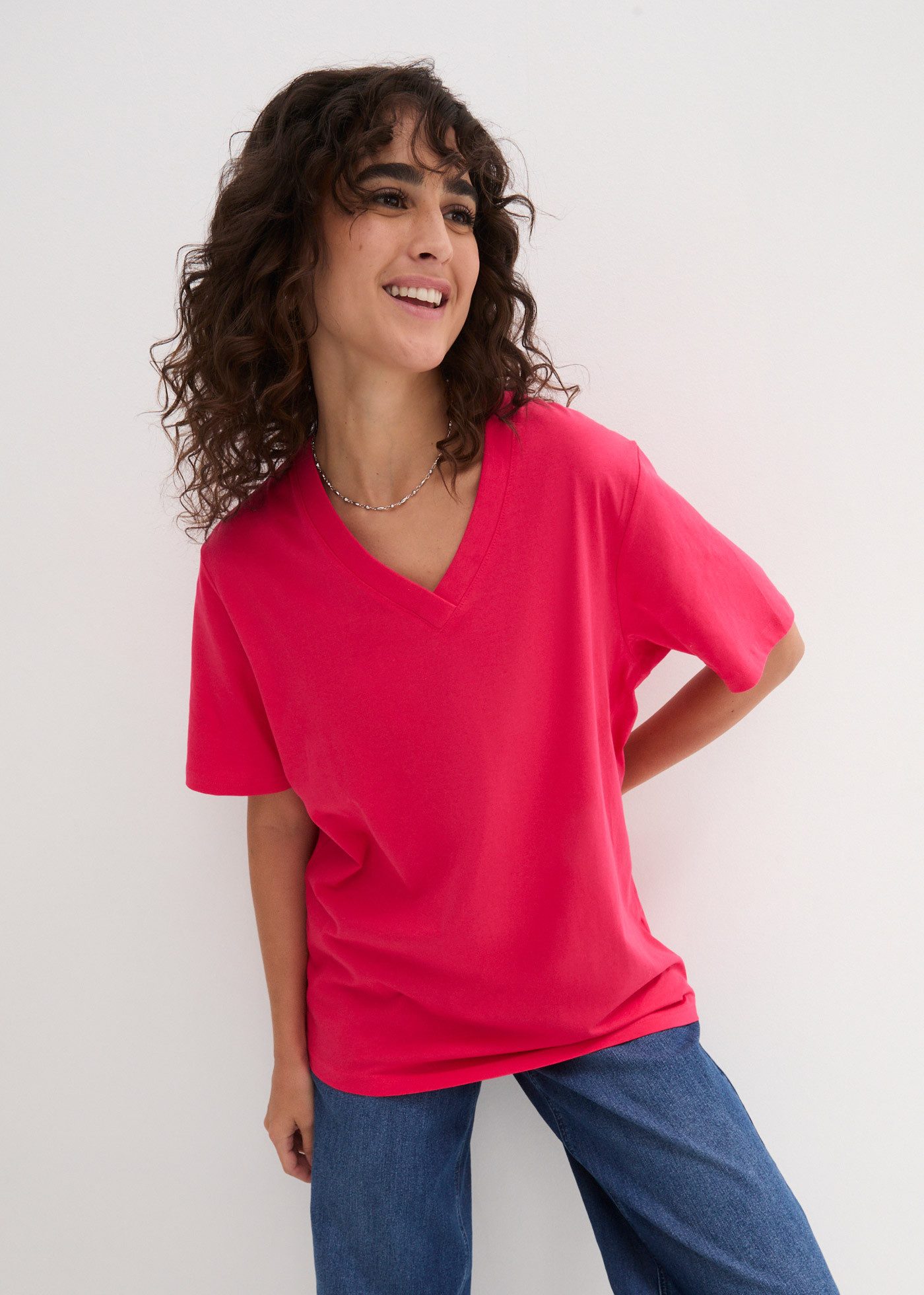 bonprix Longshirt (Packung, 5-tlg) lockere Passform, Kurzarm, mit V-Ausschn günstig online kaufen