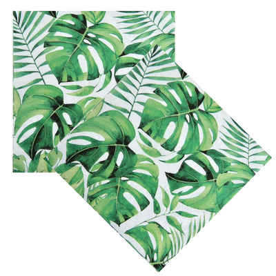 Macosa Home Papierserviette Servietten grün weiß Blätter Sommer 33x33 cm 3lagig, (40 St), Dekoserviette Tischdeko Mundserviette