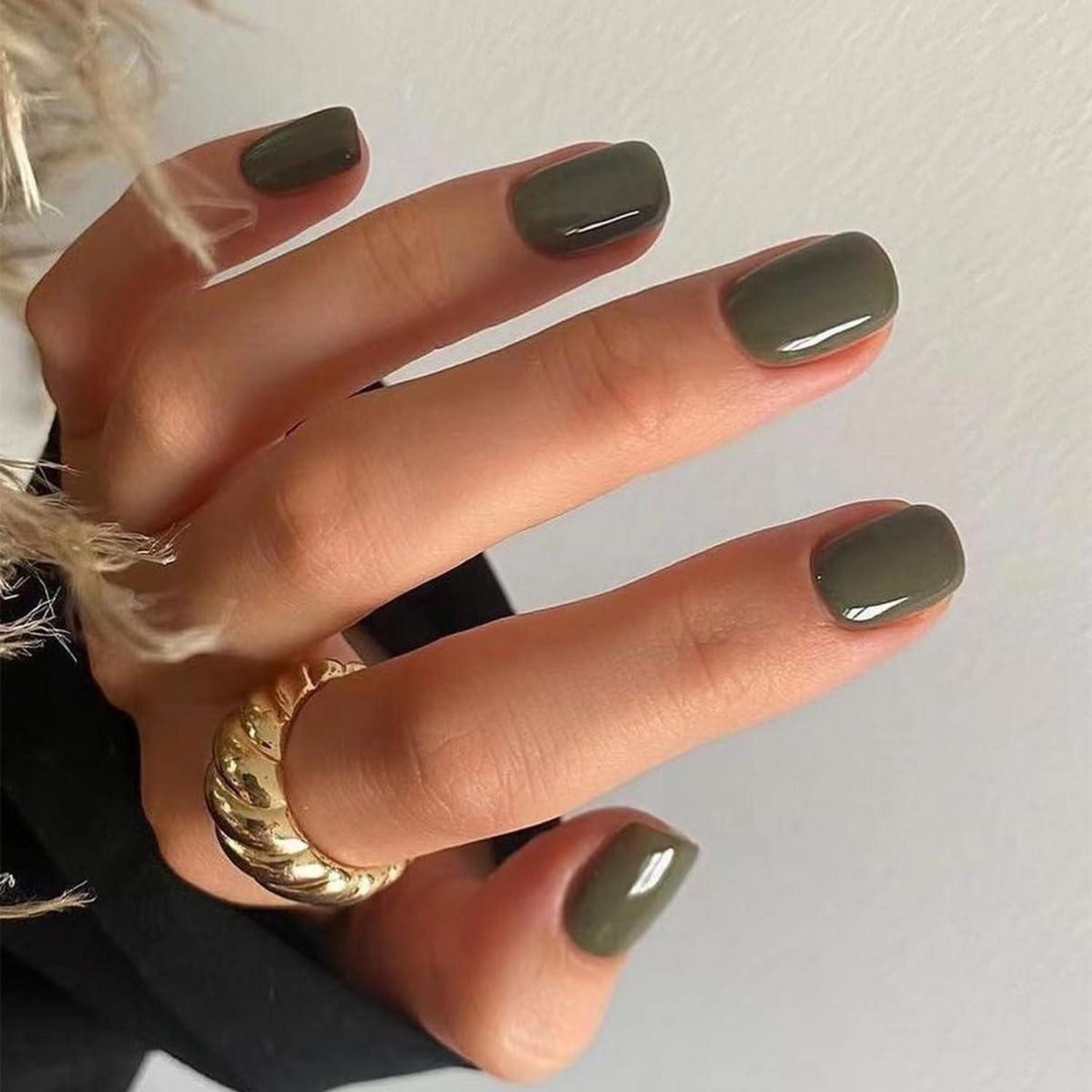 LuxusKollektion Kunstfingernägel Press on Nails Kurz Squoval Hellgrün Einfarbig Glossy, 25-tlg.