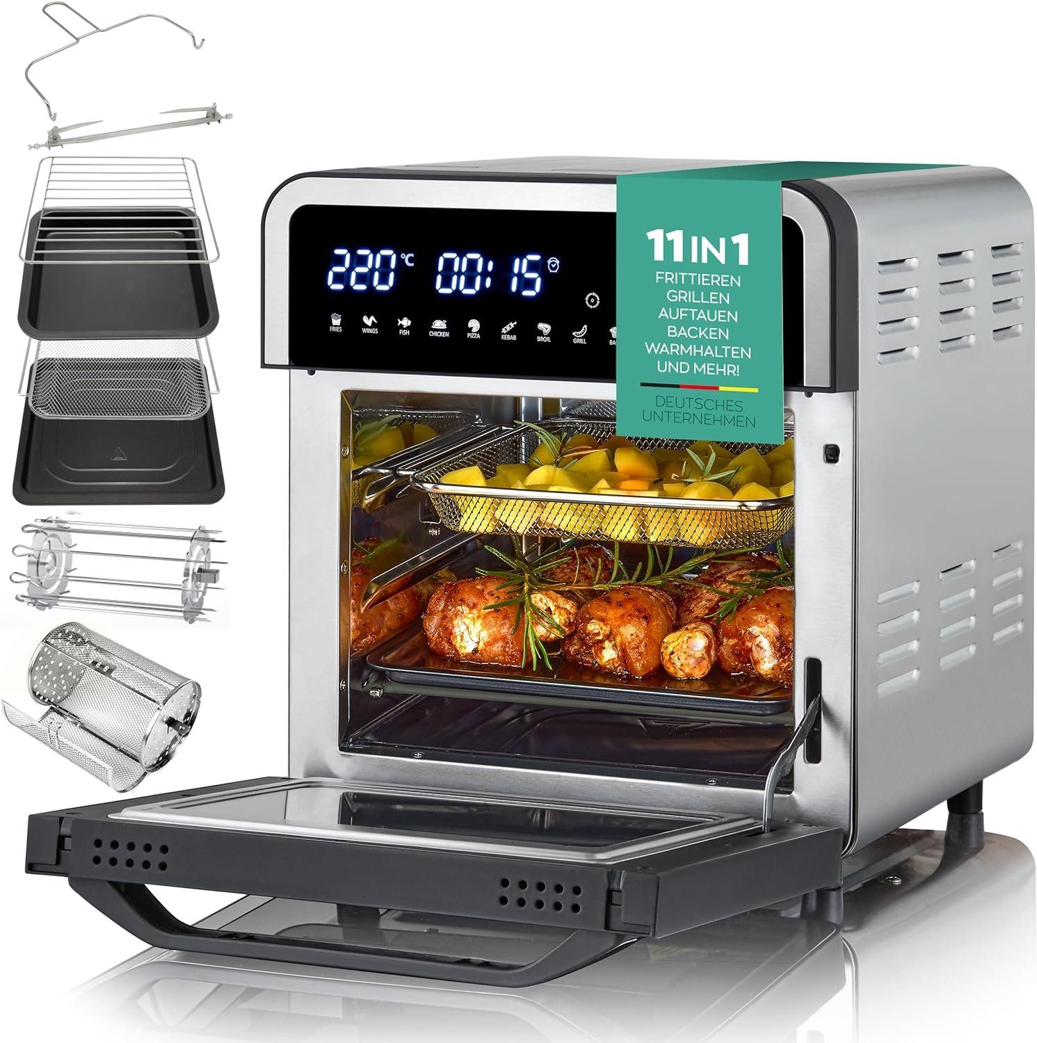 Heinrich´s Heißluftfritteuse, 1700,00 W, Air-Fryer,Fritteuse,Heissluftgarer,Luftfritteuse,11 Programme