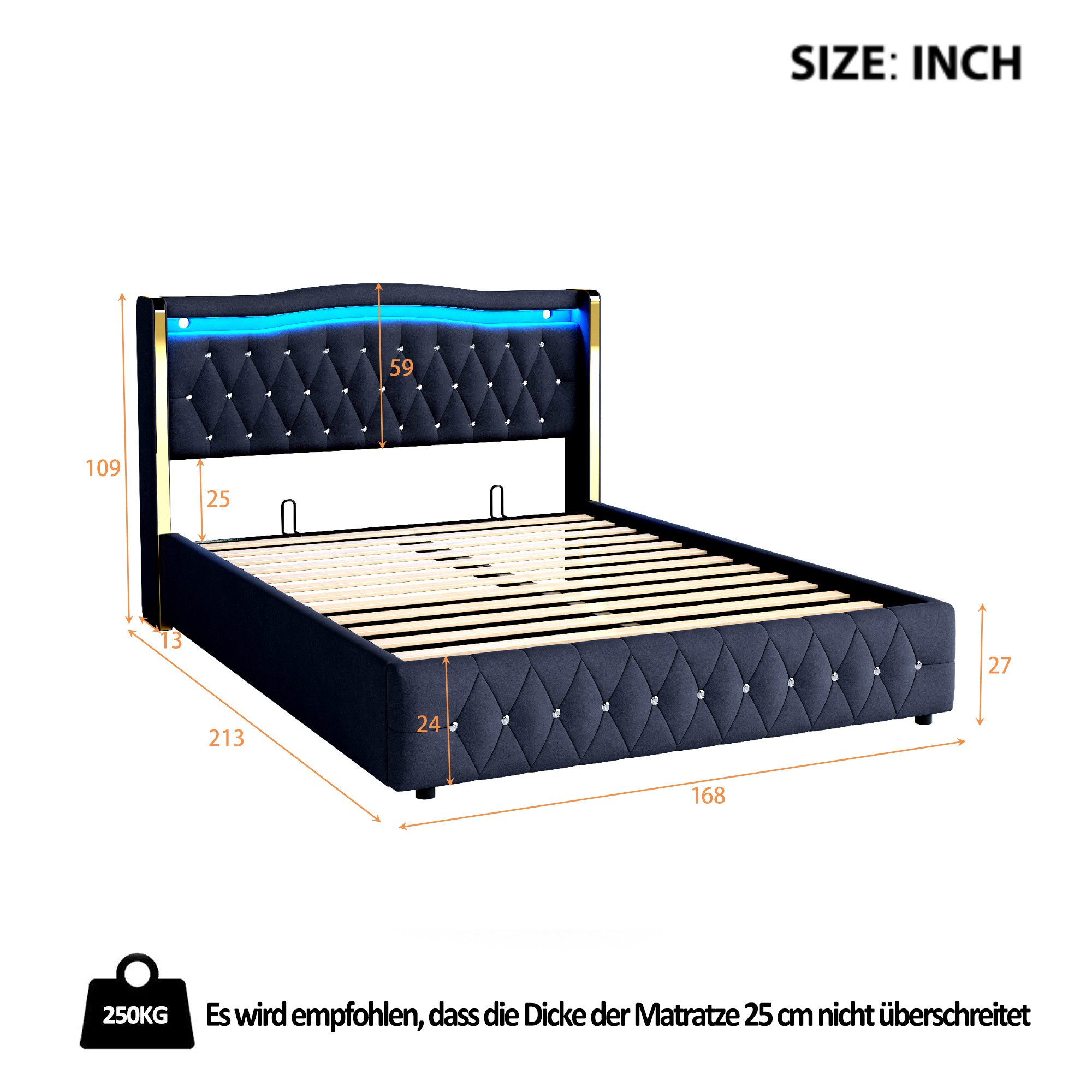 Celya Polsterbett Doppelbett, Mit Hydraulik zur Lagerung, Samtstoff (ohne M günstig online kaufen
