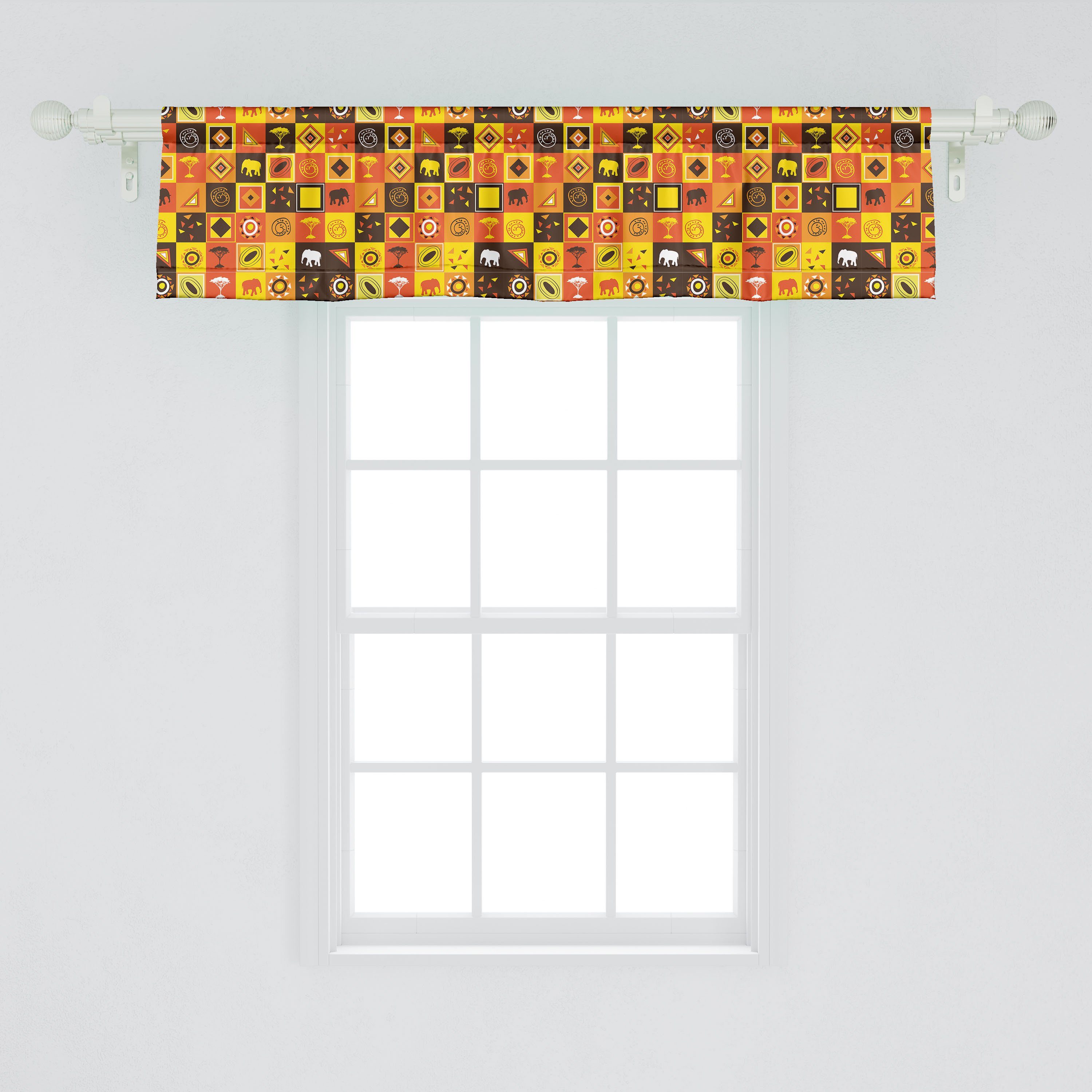 Scheibengardine Vorhang Volant für Küche mit Elefant Squares Schlafzimmer Dekor Stangentasche, Microfaser, Abakuhaus, Kunst