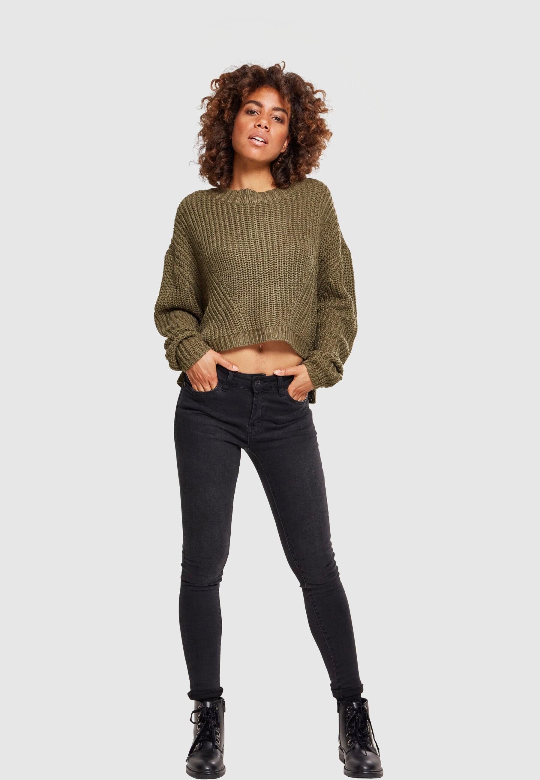 URBAN CLASSICS Ladies Damen Oversize Wide olive (1-tlg) Sweater Kapuzenpullover