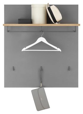 Garderobenpaneel MILAN, Grau, Artisan Eiche Dekor, B 85 cm x H 95 cm, mit Hutablage