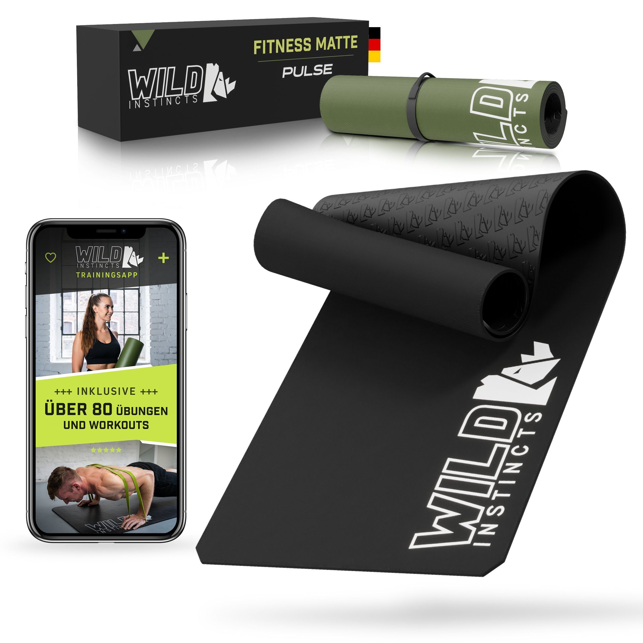 Wild Instincts Fitnessmatte Pulse, 185cm x 66 cm & 7mm/Sport Matte/Workout Matte/Rutschfest