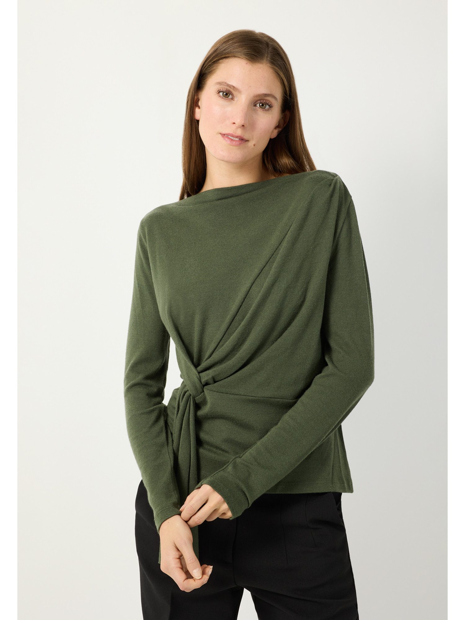 MORE&MORE T-Shirt softes, asymmetrisches Langarmshirt, Knot-Detail