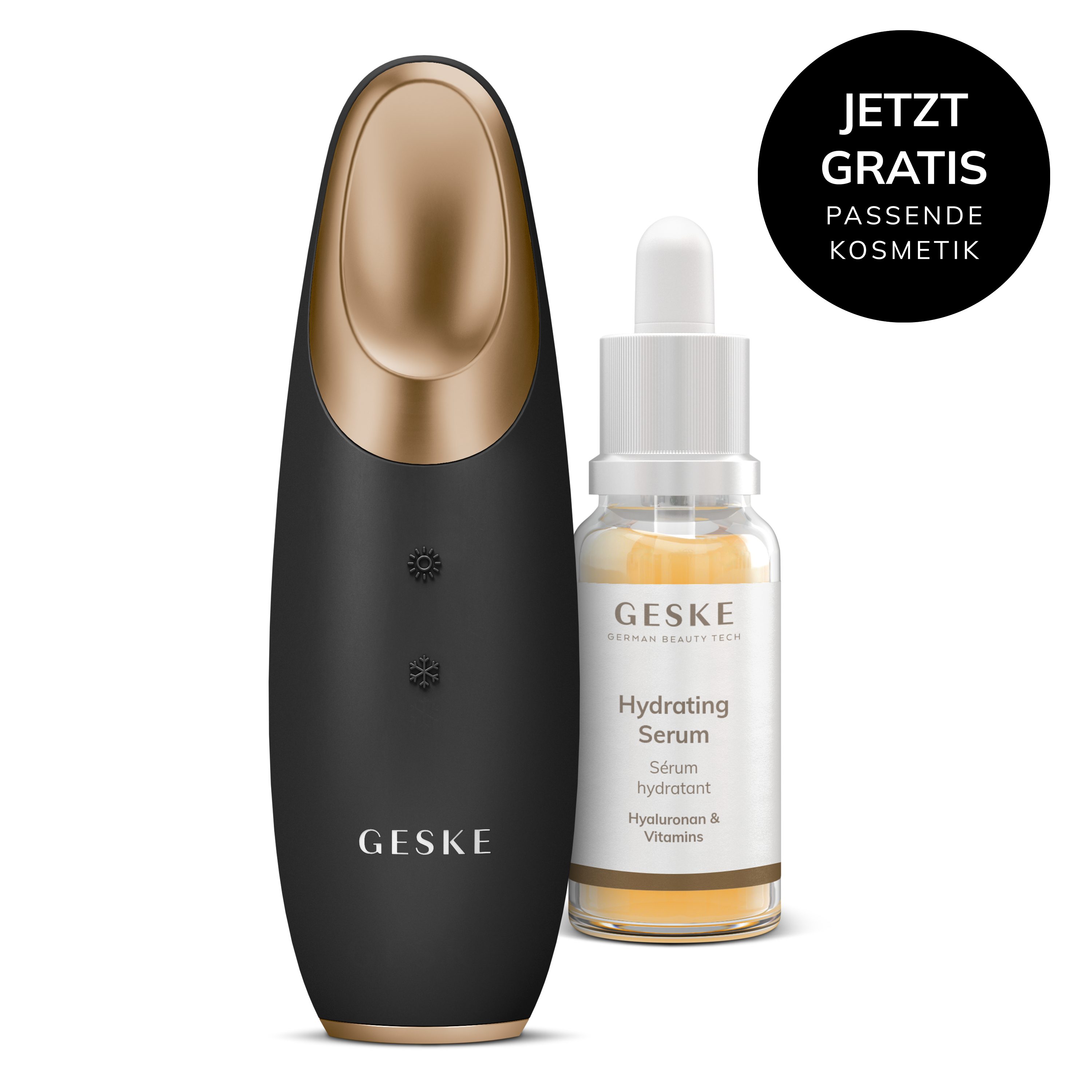 GESKE German Beauty Tech Augen-Roll-on Warm & Cool Eye Energizer 6 in 1 Farbe: Gray + Gratis Kosmetik, 2-tlg., Gerät inkl. kostenloser APP (SmartAppGuided Device), Mit der GESKE App erhältst Du deine personalisierte Hautpflegeroutine.