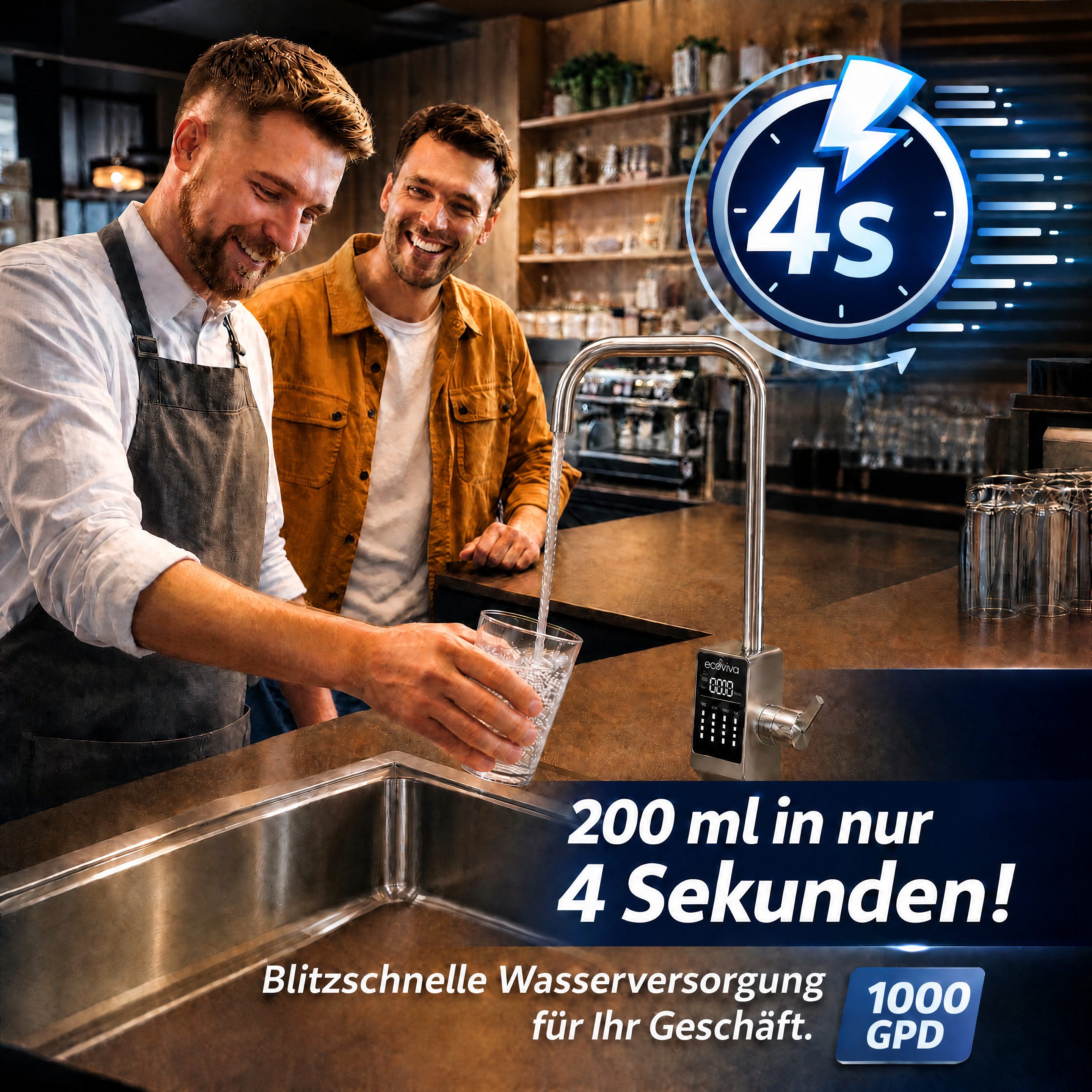 Ecoviva Wasserfilter RO1000G Untertisch Osmoseanlage Umkehrosmoseanlage Trinkwasser, Reduziert TDS, 2,1 l/min Wasserdurchflussrate, 3:1 Wassernutzung