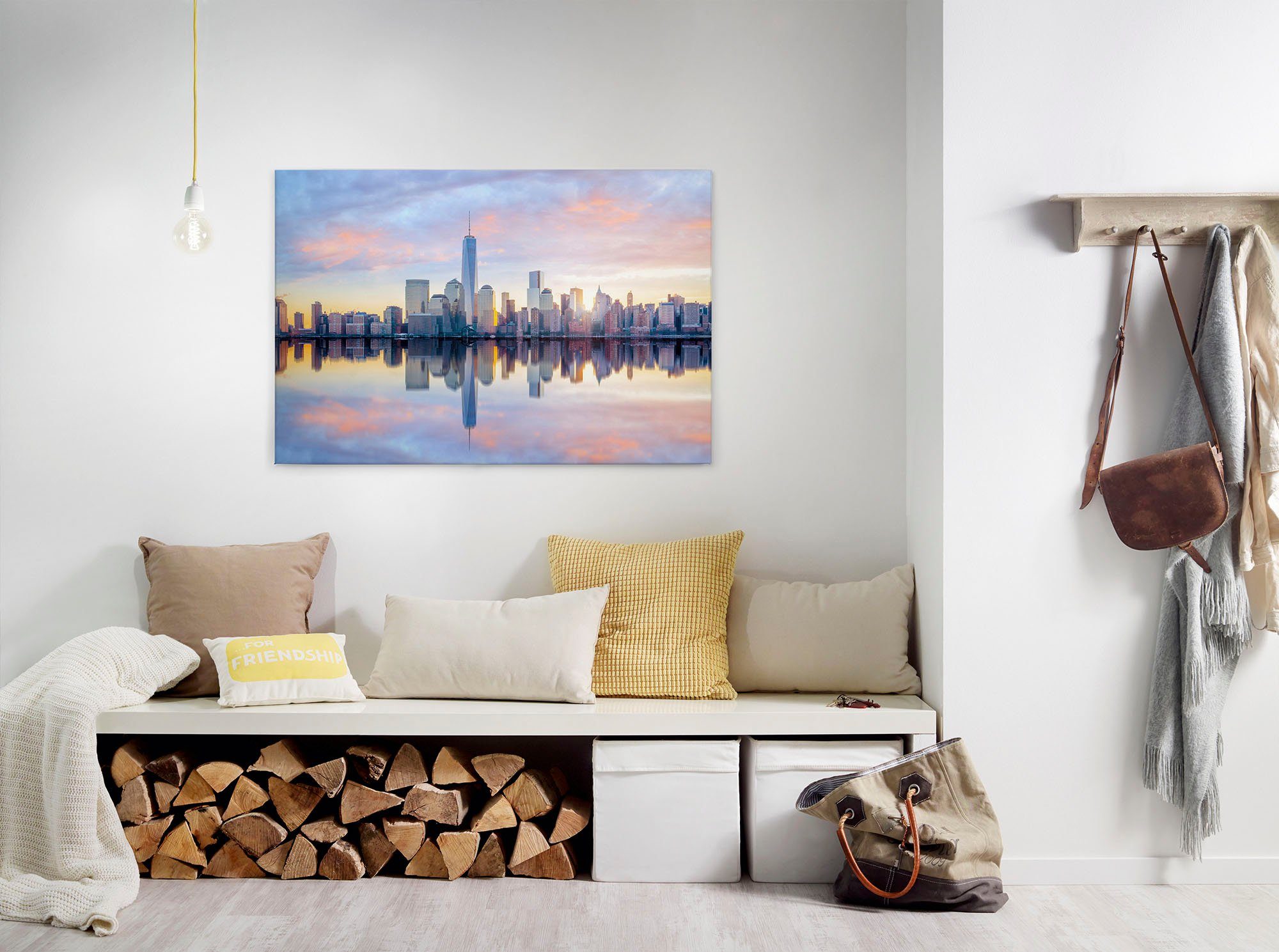 A.S. Création Leinwandbild Skyline NY, Kinder, Kunst, New York (1 St), Skyline Bild Keilrahmen Großstadt Leinwand-Bild Wohnzimmer modern Wand