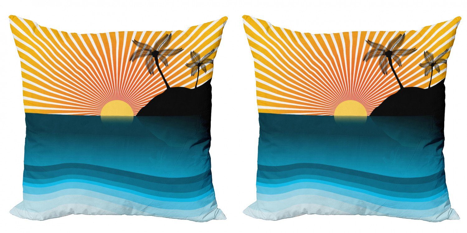 Horizon Digitaldruck, Tropisch Abakuhaus Panorama Sunset Doppelseitiger Modern Accent (2 Stück), Kissenbezüge