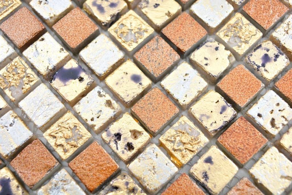 Thumbnail - Mosani Mosaikfliesen Naturstein Resin Mosaik gold bronze glänzend / 10 Matten