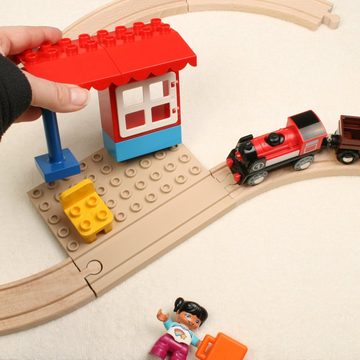 Kreative Feder Spielzeugeisenbahn-Erweiterung Schiene mit Bau-Platte für Holz-Eisenbahnen & Baukasten-Systeme, (1-tlg), aus Bio-Kunststoff; kompatibel mit Eichhorn, Brio, Lego Duplo