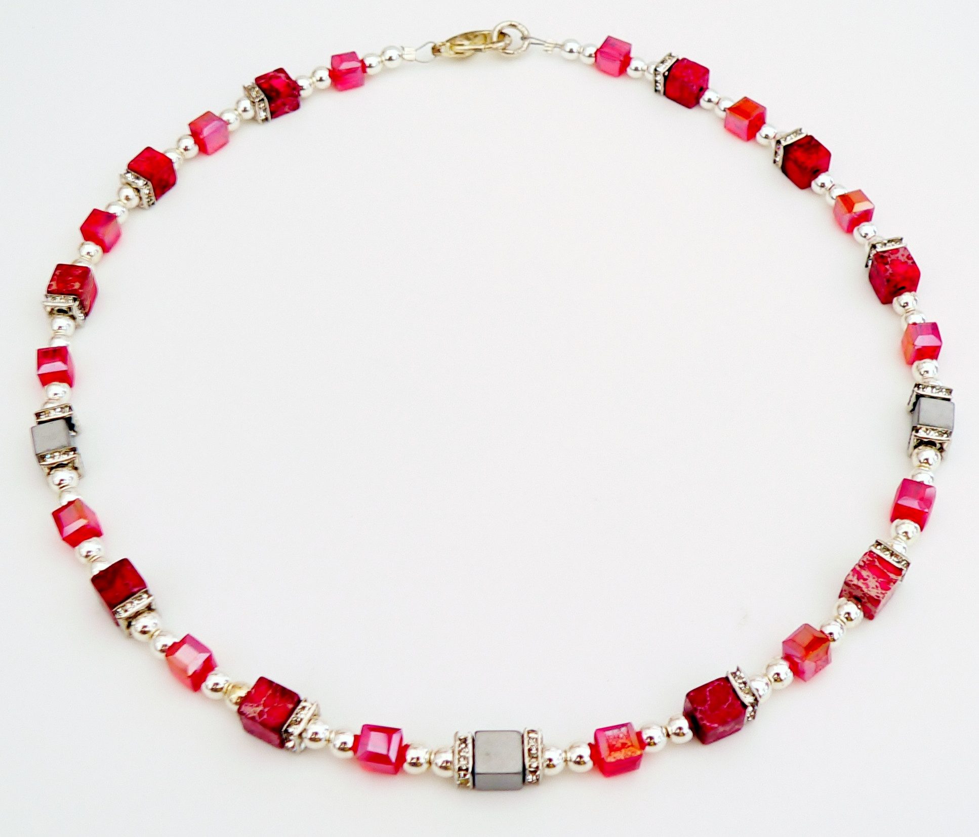 traumschmuck Collier 560a Collier Halskette Würfel Jaspis Kristallglas Hämatit Straß (Valentinstag, Muttertag, Geburtstag), handgefertigt, Made in Germany