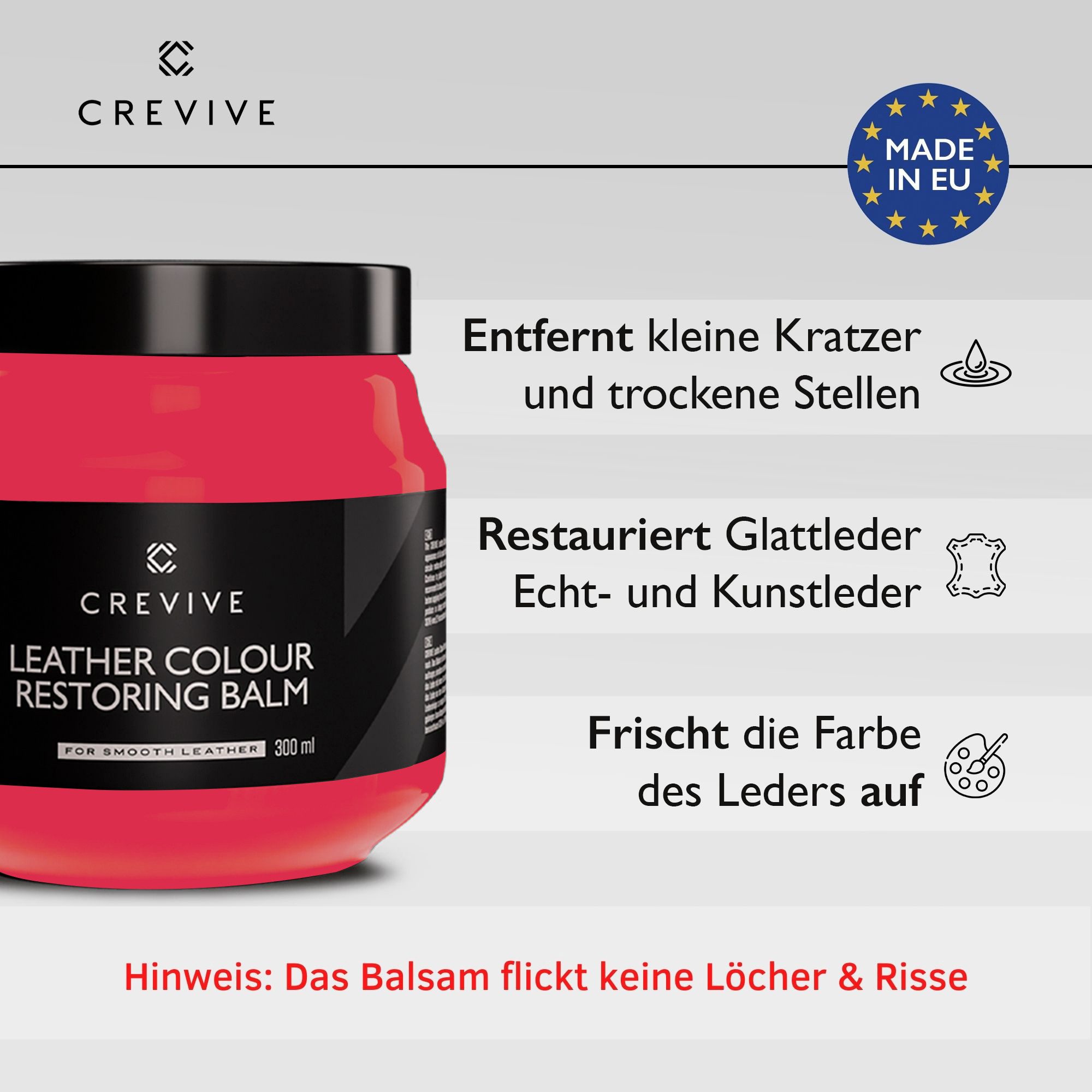 CREVIVE Lederpflege (1 St., Lederreparatur, sehr ergiebig), 300 ml Leder Reparatur, Lederreparatur Auto, Sofa, Couch