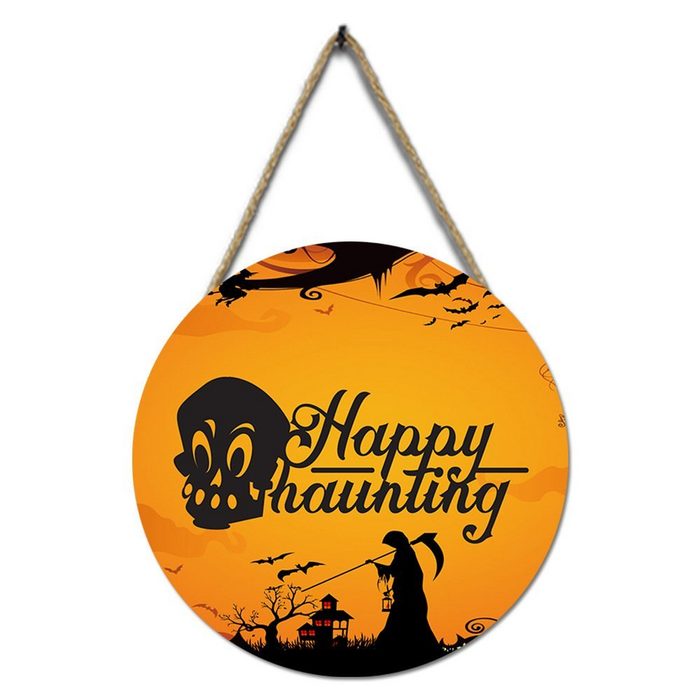 FeelGlad Hausnummer Halloween-Logo aus Holz runder orangefarbener Totenkopf (1 St)