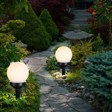 etc-shop LED Gartenleuchte, LED-Leuchtmittel fest verbaut, Warmweiß, 2er Set LED Außen Solar Lampen Kugel Design Erd Spieß Steck