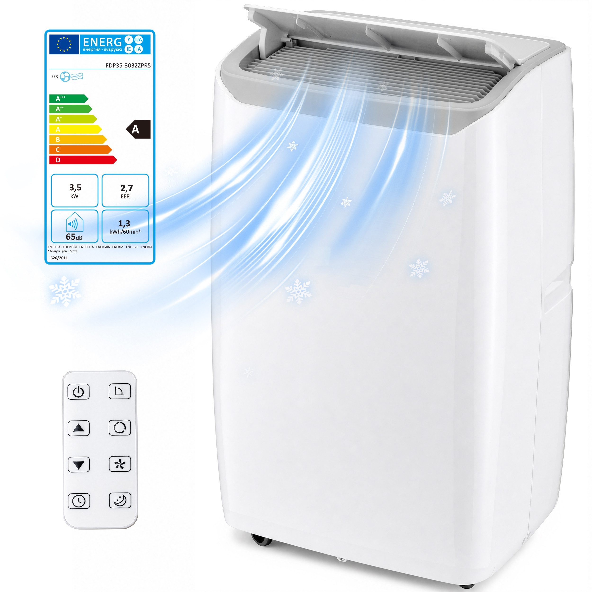 WHEELYOU Klimagerät 12000 BTU, mobile Klimaanlage mit Heizen, Kühlen & Fensterkit, 5-in-1 mit Timer, Schlafmodus, Swing & 360°-Lenkrollen