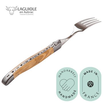 Laguiole en Aubrac Tafelgabel Steakgabel Olivenholz, Gabel original mit Zertifikat, Handarbeit, aus Frankreich