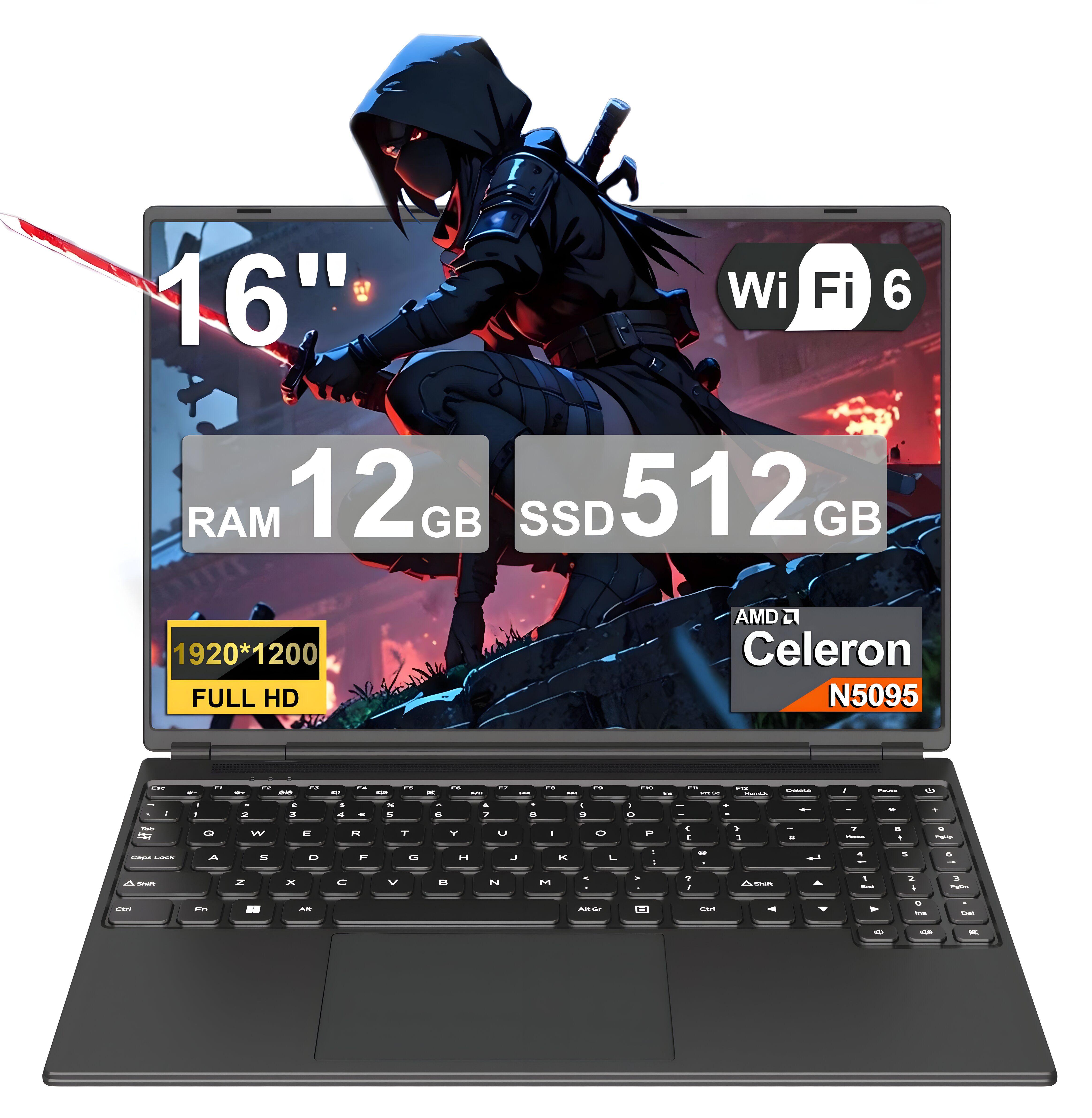 bvate Laptop 12GB 512GB 1TB SSD Espansione Notebook 16 Pollici N5095 Notebook (40,64 cm/16 Zoll, N5095, N5095, 12 GB, 512 GB SSD, 180° Scharnierdesign Notebook/Deutsche Tastaturaufkleber/Gaming Laptop)