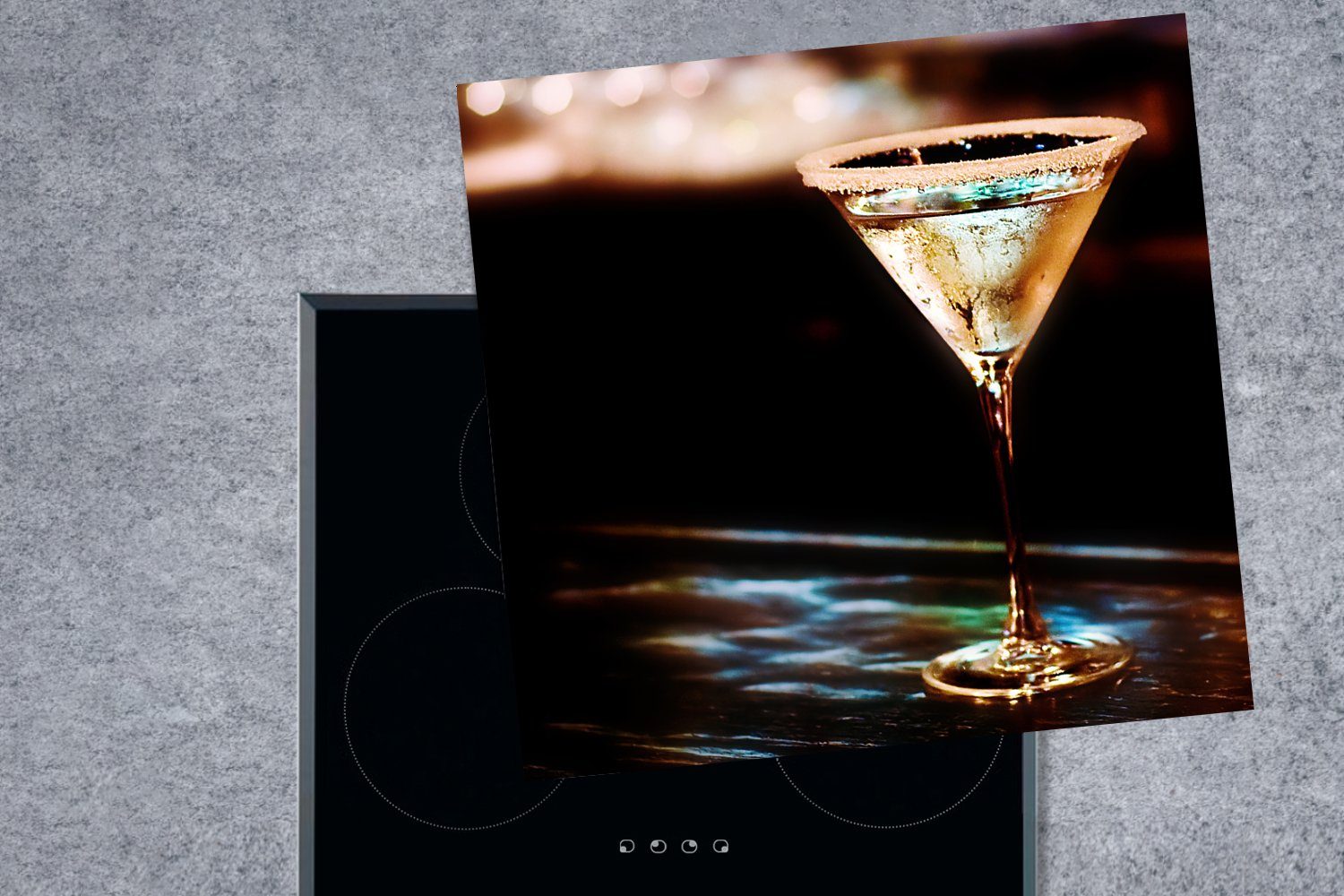 schwarzen Martini-Glas Ceranfeldabdeckung, Martini Herdblende-/Abdeckplatte auf cm, für Bar, (1 tlg), MuchoWow Vinyl, mit Arbeitsplatte einer küche 78x78