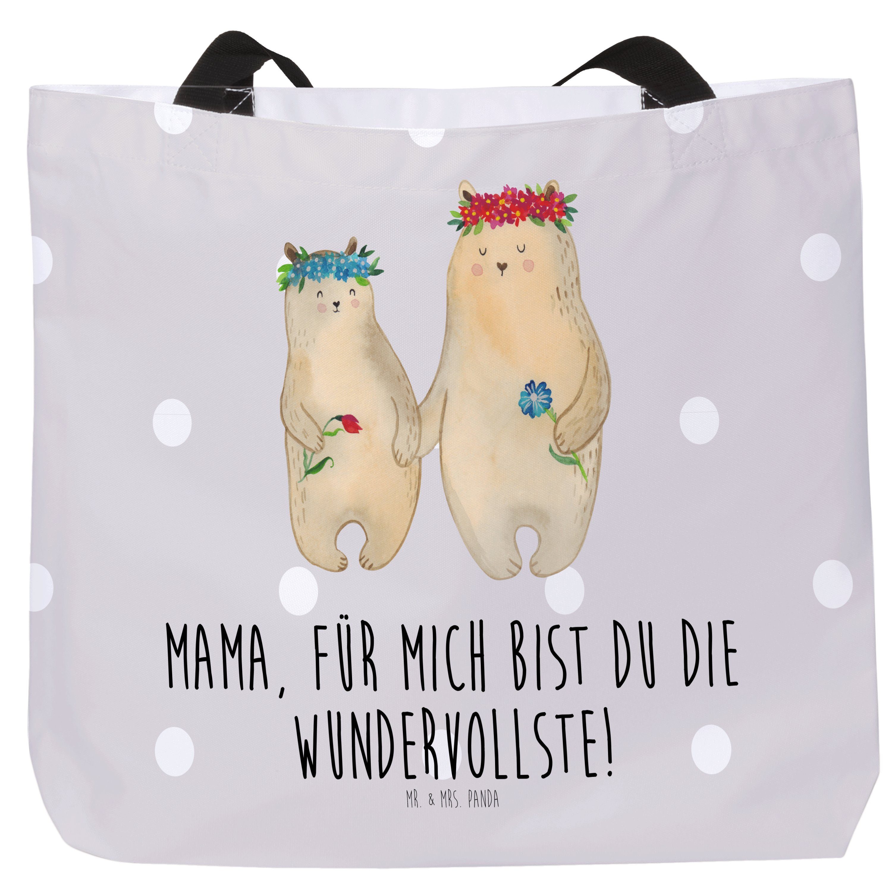 Mr. & Mrs. Panda Shopper Bären mit Blumenkranz - Grau Pastell - Geschenk, beste Freundin, Opa, (1-tlg)