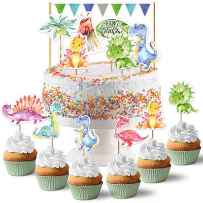 PAPIERDRACHEN Papierdekoration Cake Topper - Kuchendekoration- 19-teilig -in verschiedenen Designs, Kuchenstecker für den Kindergeburtstag