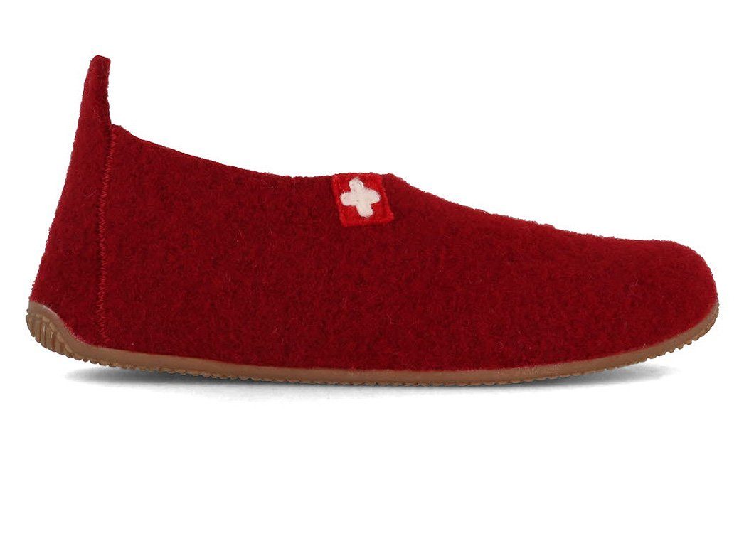 Living Kitzbühel Damen Slipper Schweizer Kreuz, dark cherry, winter, schurwolle, lammfe Hausschuh antibakteriell