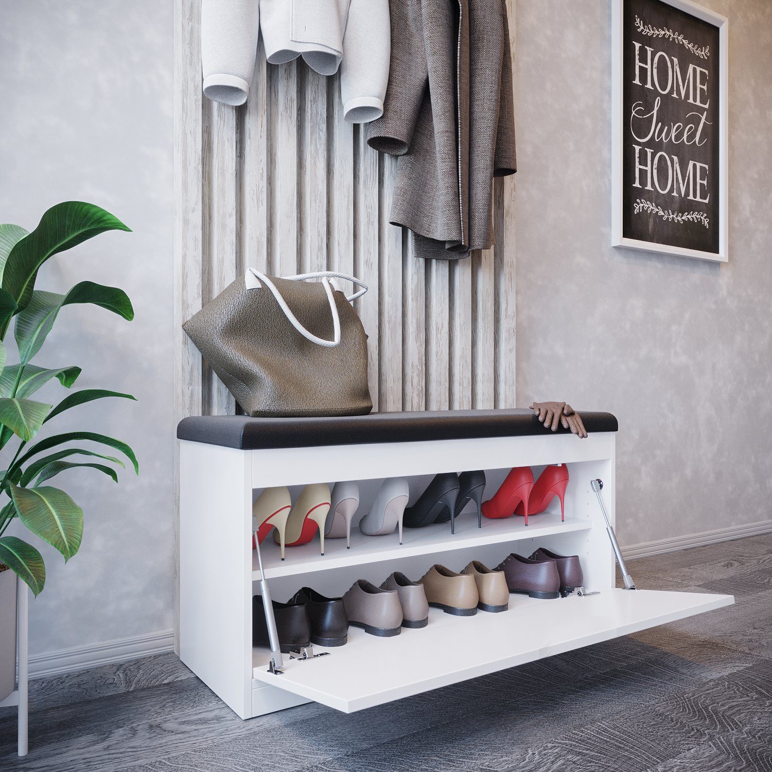 Schuhkommode, Schuhschrank weiß Sitzkissen, cm Room | Platan Schuhbank breit mit weiß 100