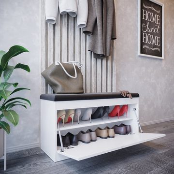 Platan Room Schuhschrank mit Sitzkissen, Schuhkommode, Schuhbank 100 cm breit