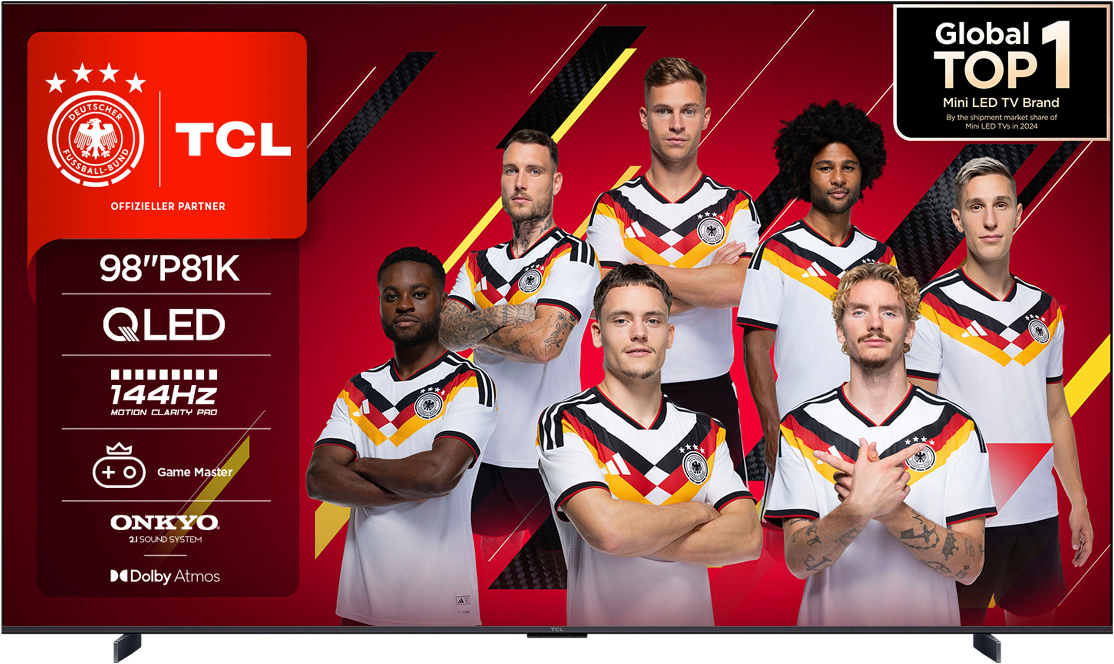 TCL 98P81K QLED-Fernseher (248 cm/98 Zoll, 4K Ultra HD, Google TV, Smart-TV, 144Hz, Multi-HDR, Dolby Vision, Game Master, Smart TV, Apple TV, ONKYO)