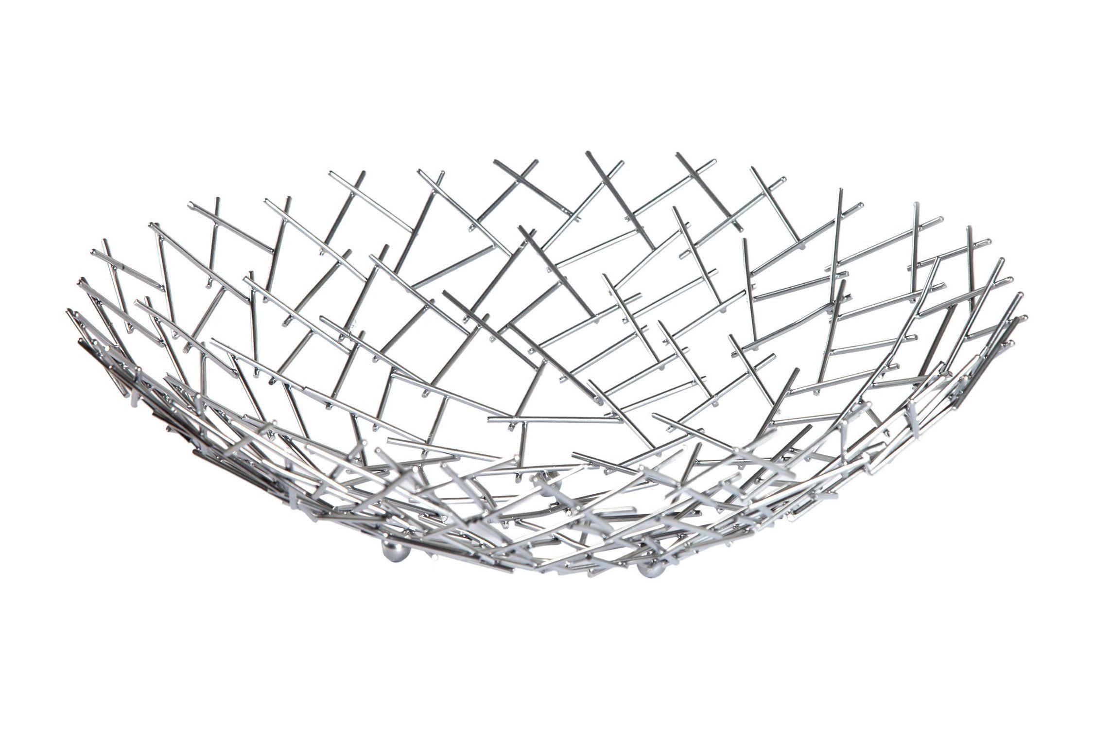 Licht-Erlebnisse Dekoschale LIAM, Metall in Silber Ø 45 cm Gitter Design Obstschale Deko Schale