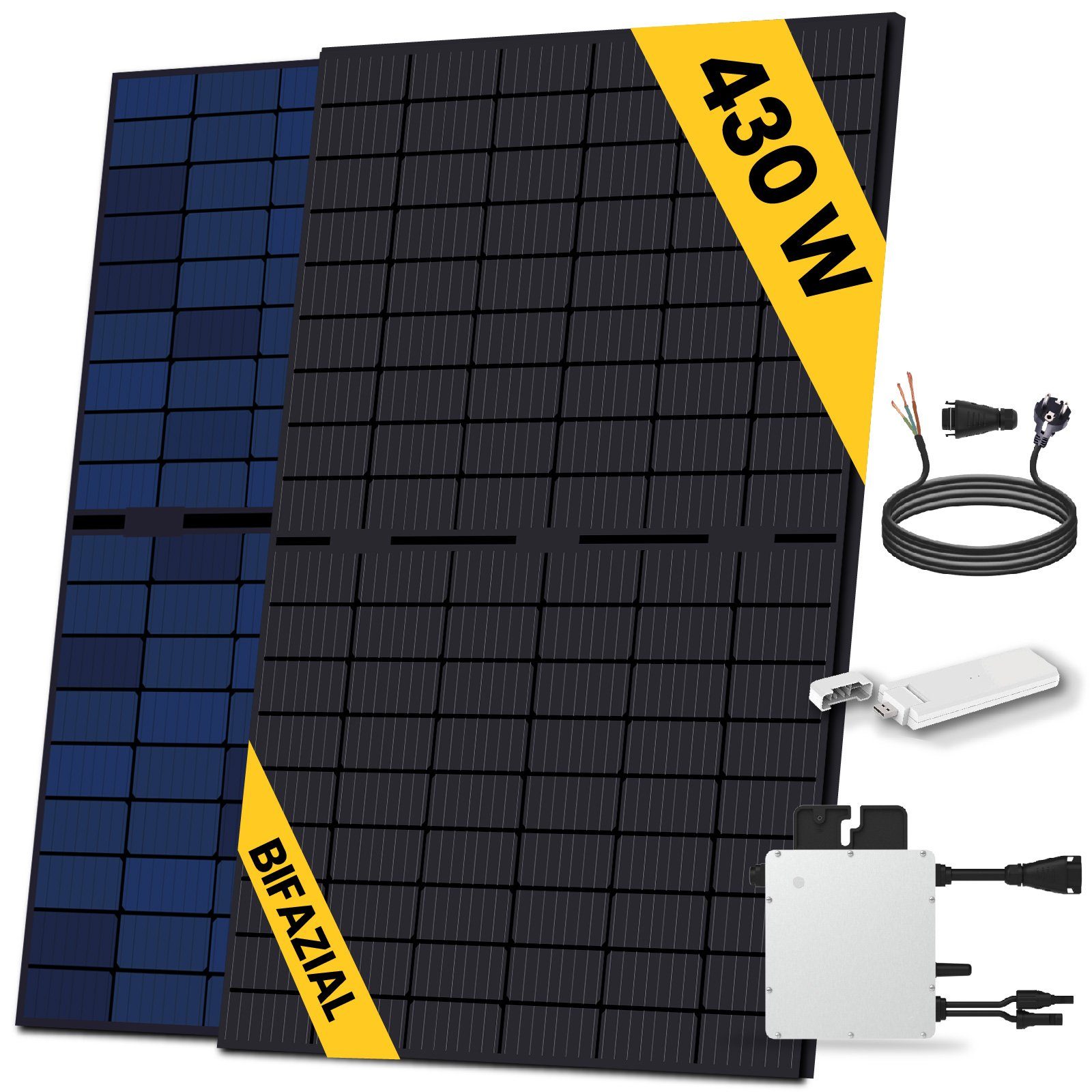 SOLAR-HOOK Bifazial Solaranlage mit 430W HMS-400-1T Wechselrichter etm Balkonkraftwerk