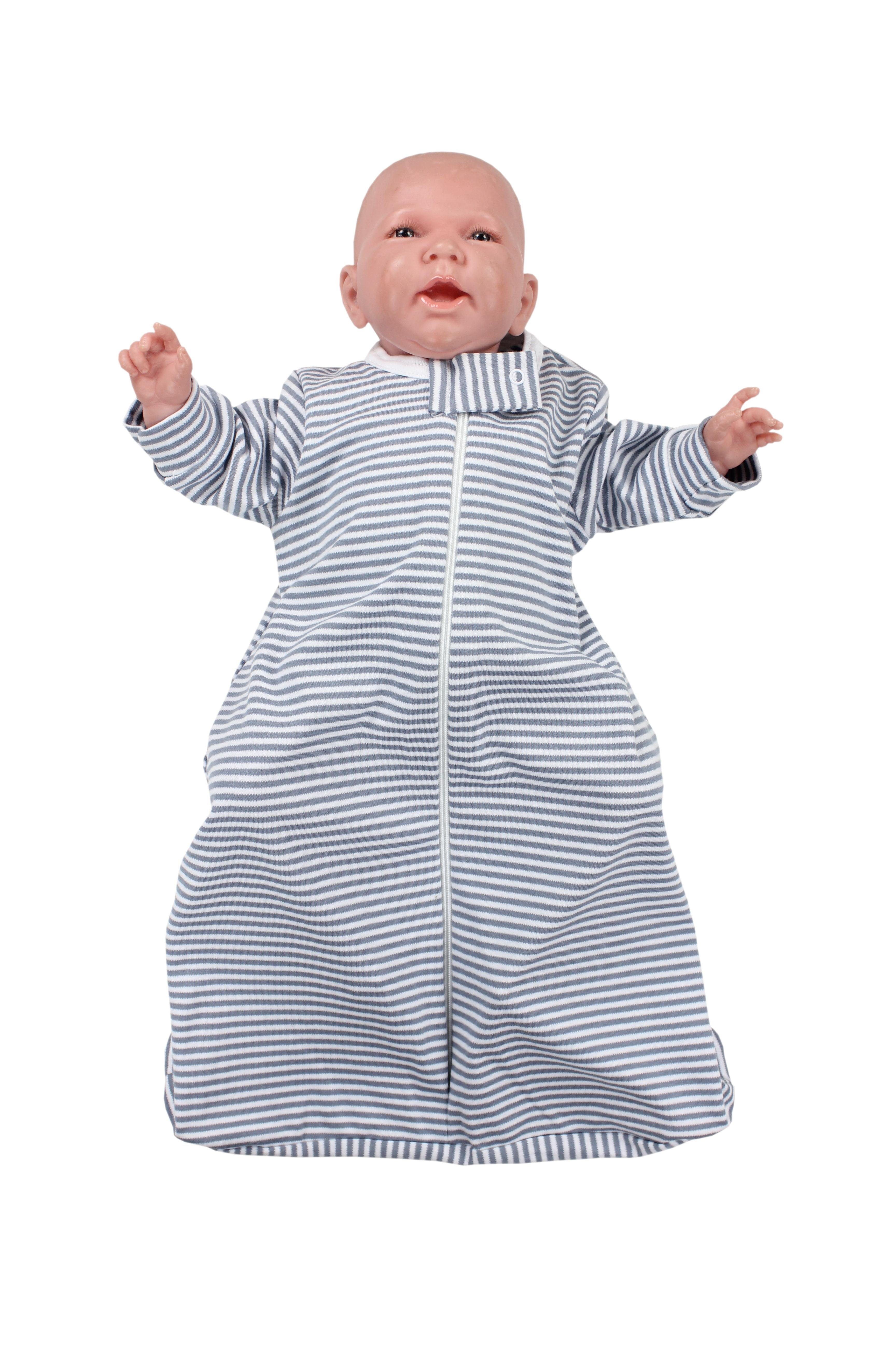 TupTam Baby Armen mit Babyschlafsack Streifenmuster Grau Schlafsack Unisex 0.2 zertifiziert TOG OEKO-TEX