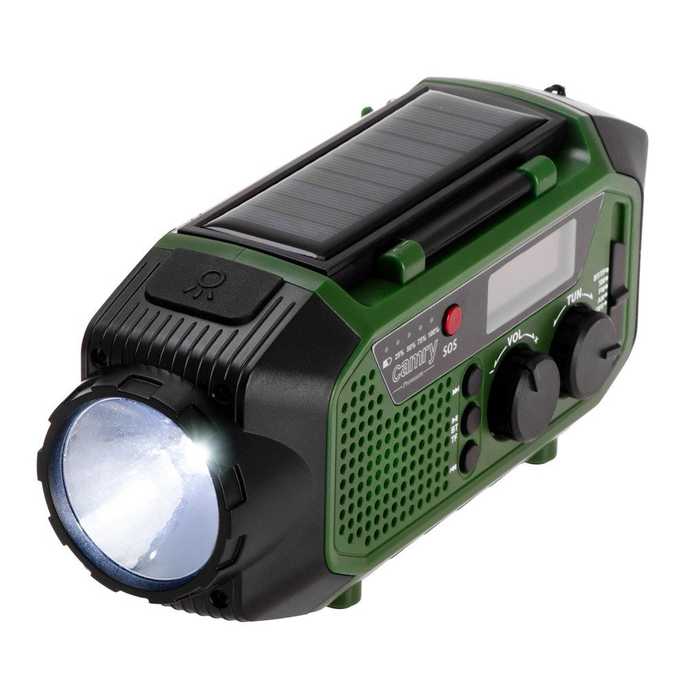 Camry CR 1919 Solar Kurbel Notfallradio (Taschenlampe, SW Radio, FM, Powerbank, AM, Leselampe, SOS-Modus, Camping Outdoor Auto Reisen Stromausfall)