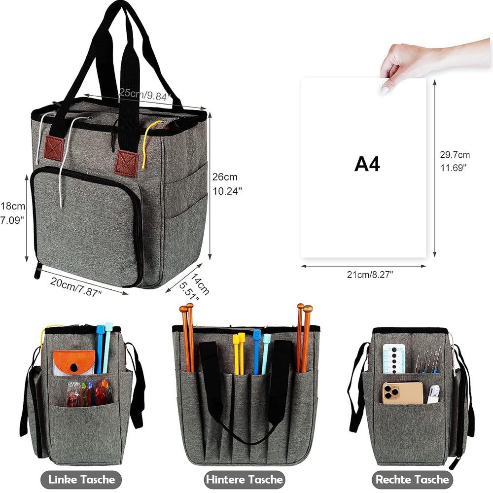 TUWENA Aufbewahrungsbox Häkeltasche für Garn, Leichte Stricknadeln, Wollaufbewahrungstasche, Tragbare Garntasche für Stricknadeln, Häkelnadeln, Wolle und Zubehör