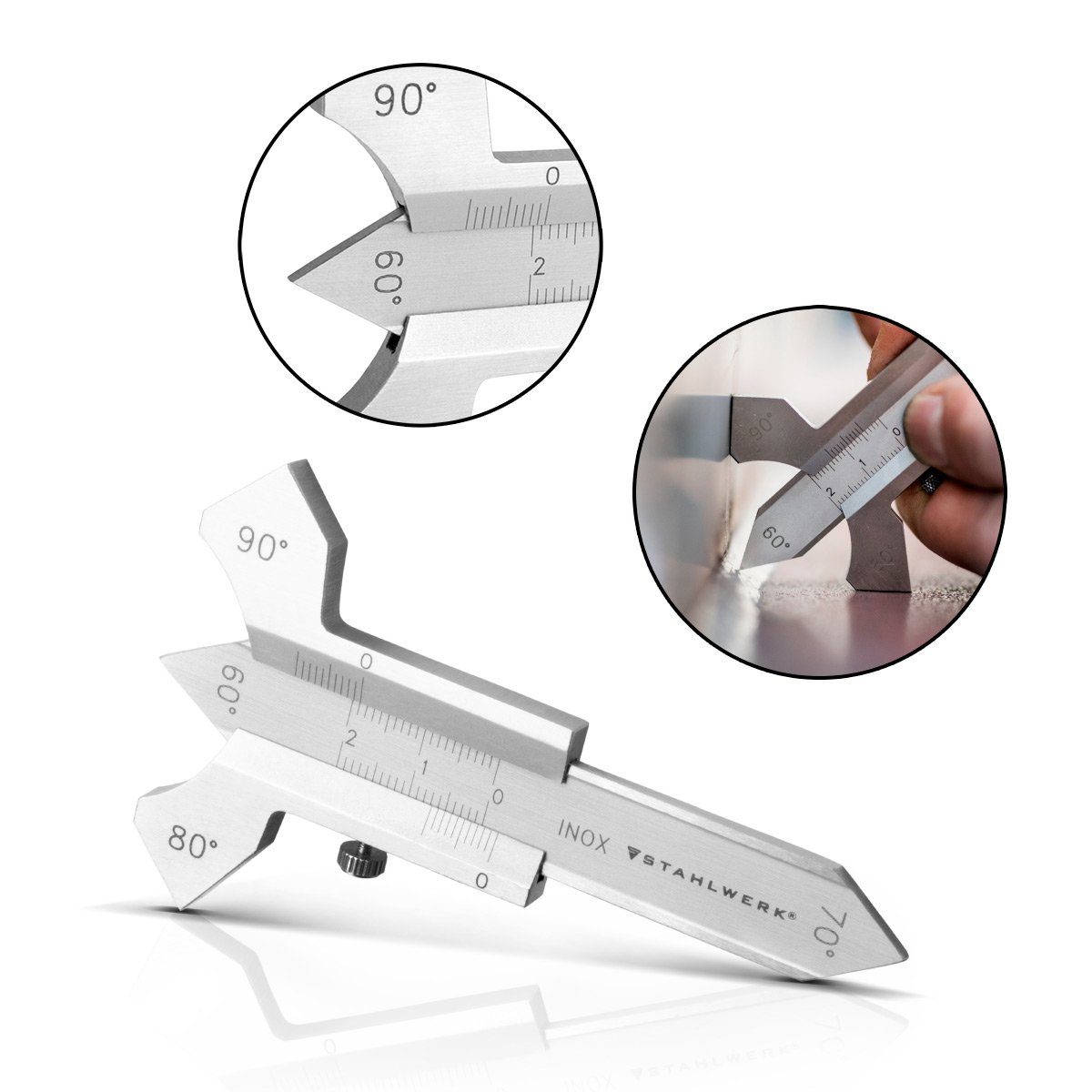 STAHLWERK Fühlerlehre Schweißnahtlehre / Messlehre für Schweißnähte, 0, max. 20 mm, Set, Einzelartikel, Nonius-Wert von 0,1 mm