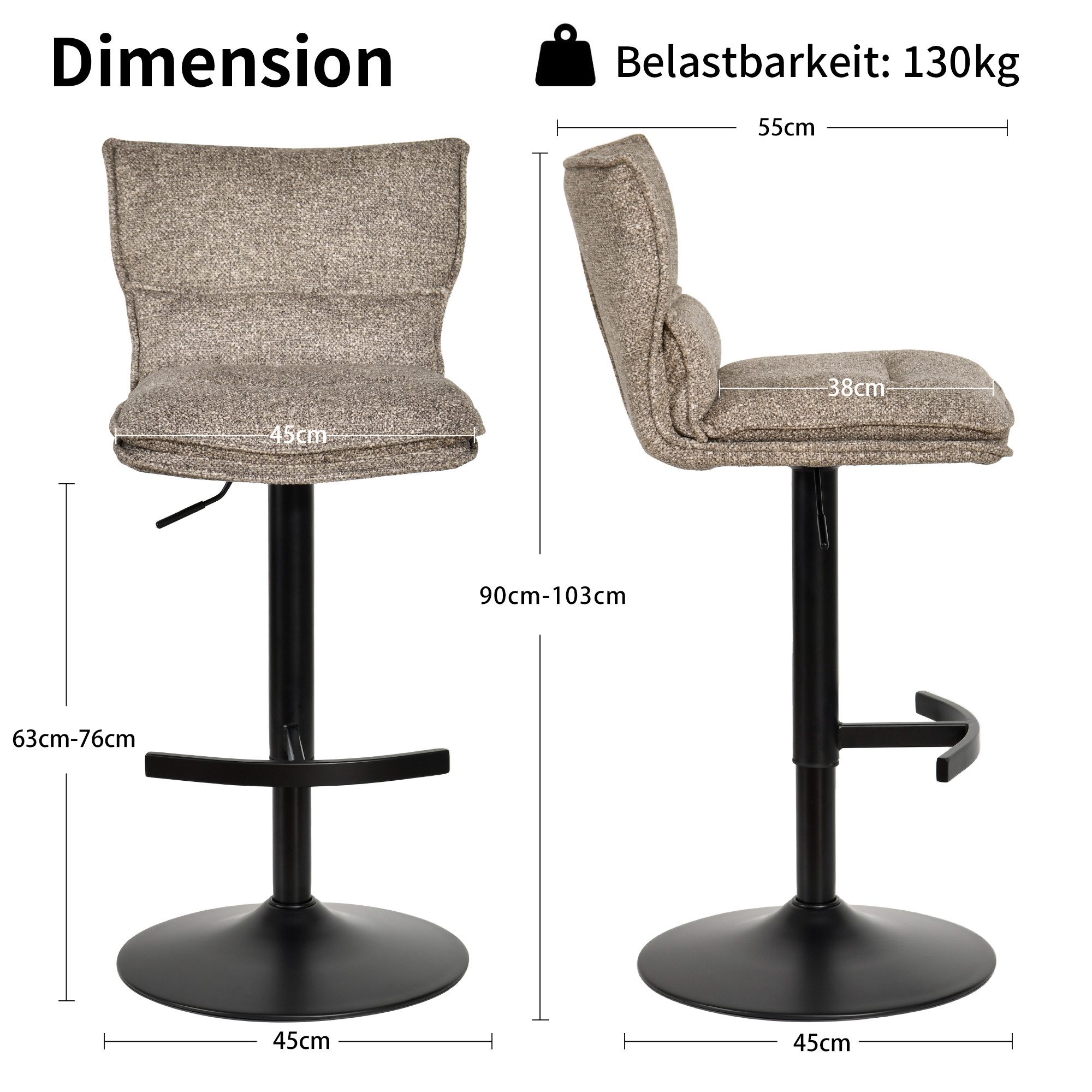 Duhome Barhocker (5501A1), 2er Set, Barstuhl Drehbar aus Bouclé