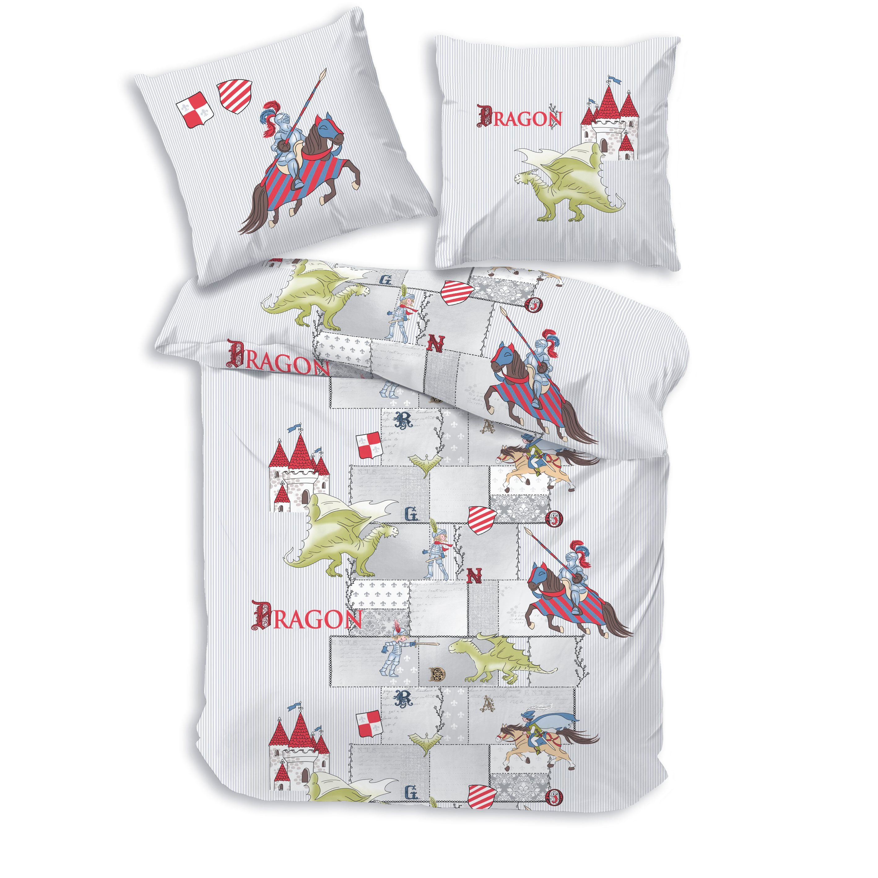 Jugendbettwäsche Premium Set aus Baumwolle 135x200 cm, Ritter und Drachen Muster